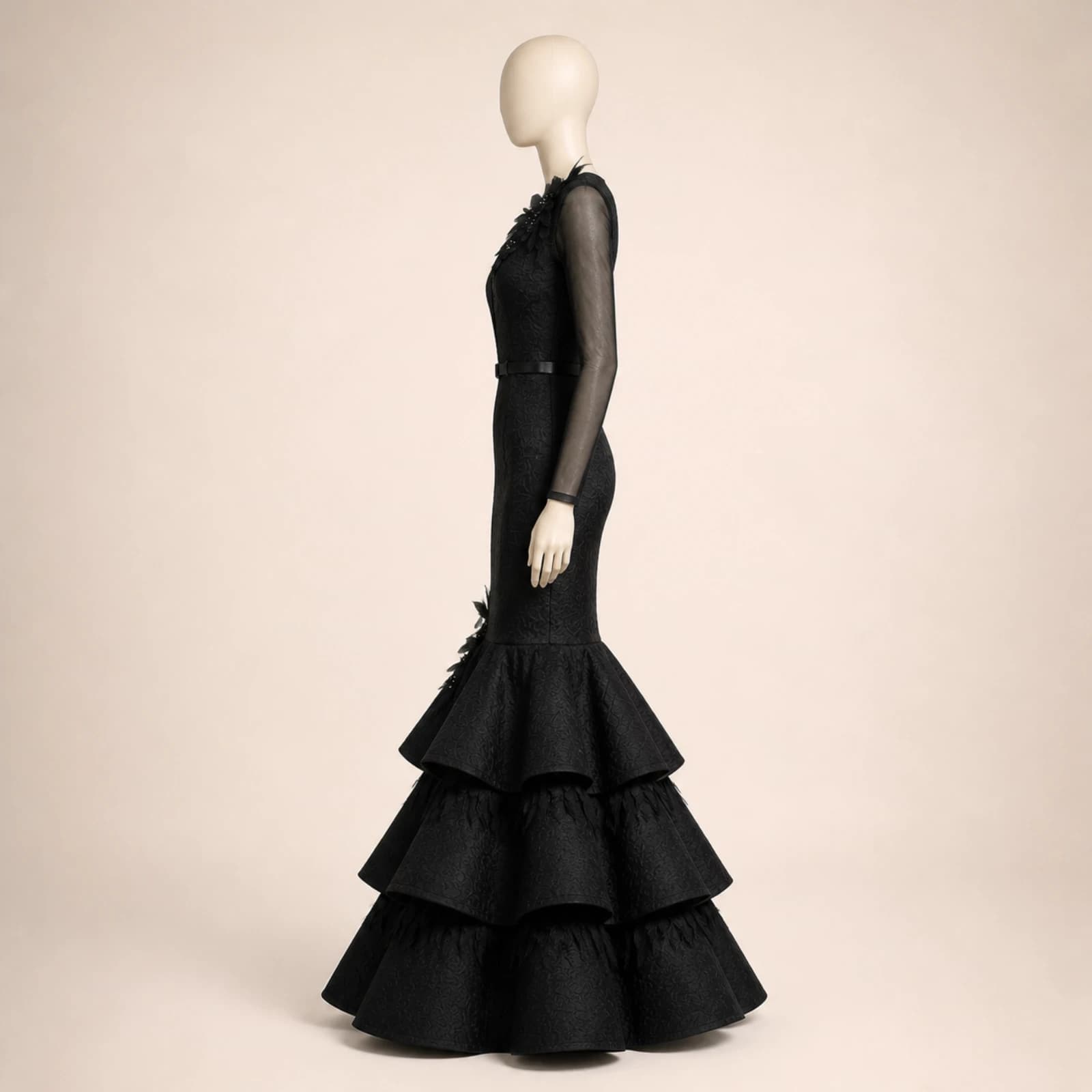 Ravenna Black Tiered Mermaid Gown, view 4