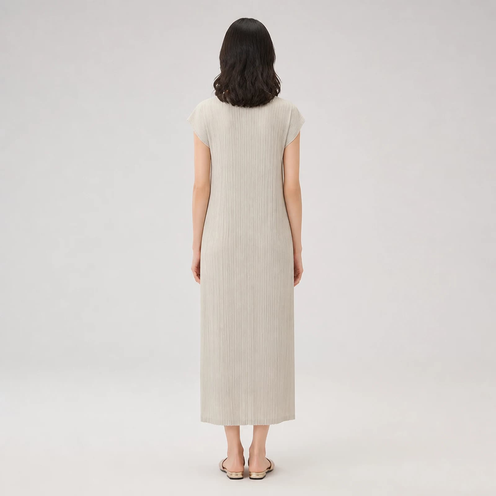 Romilly Beige Pleated Midi Dress, view 2