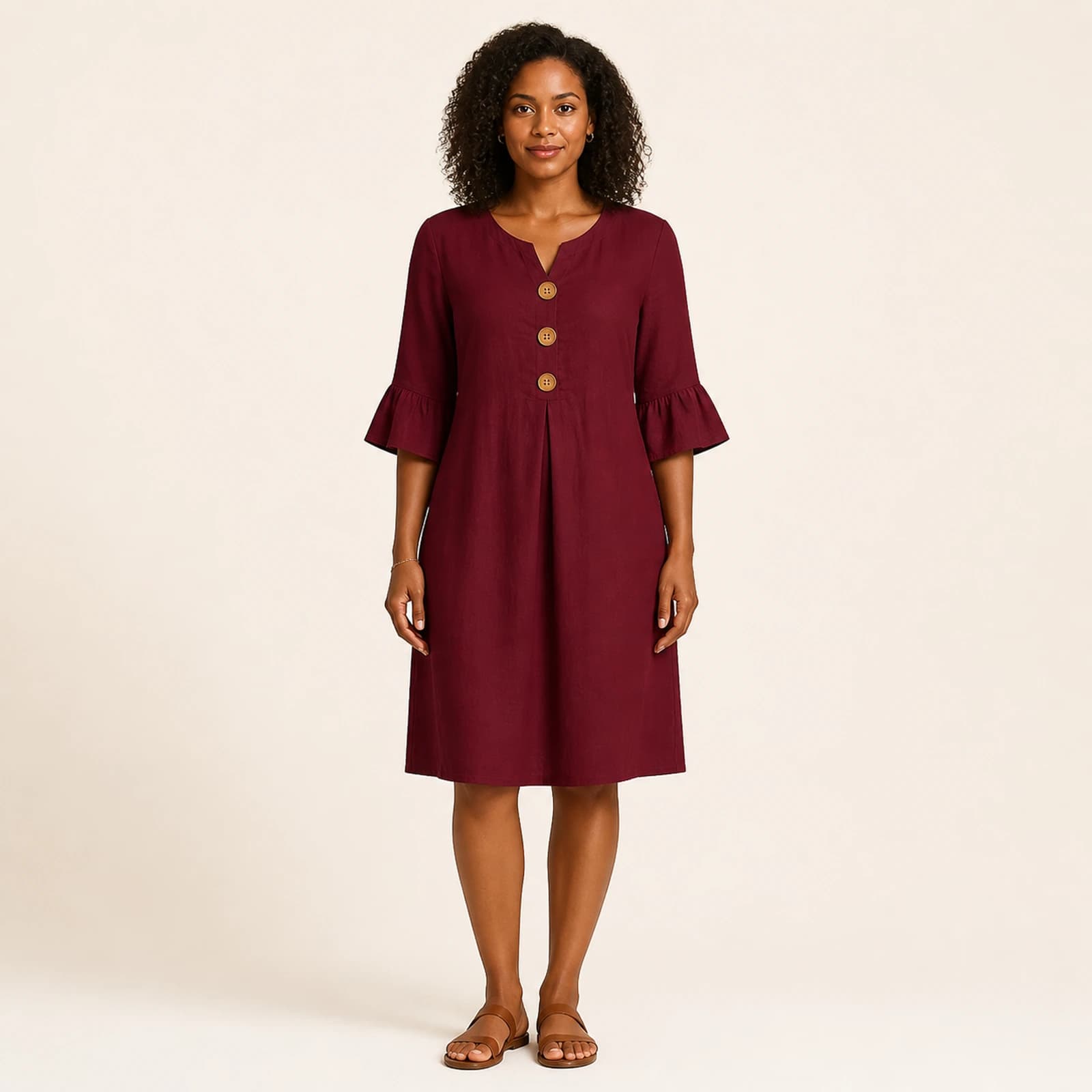 Rowan Burgundy Linen Button Dress