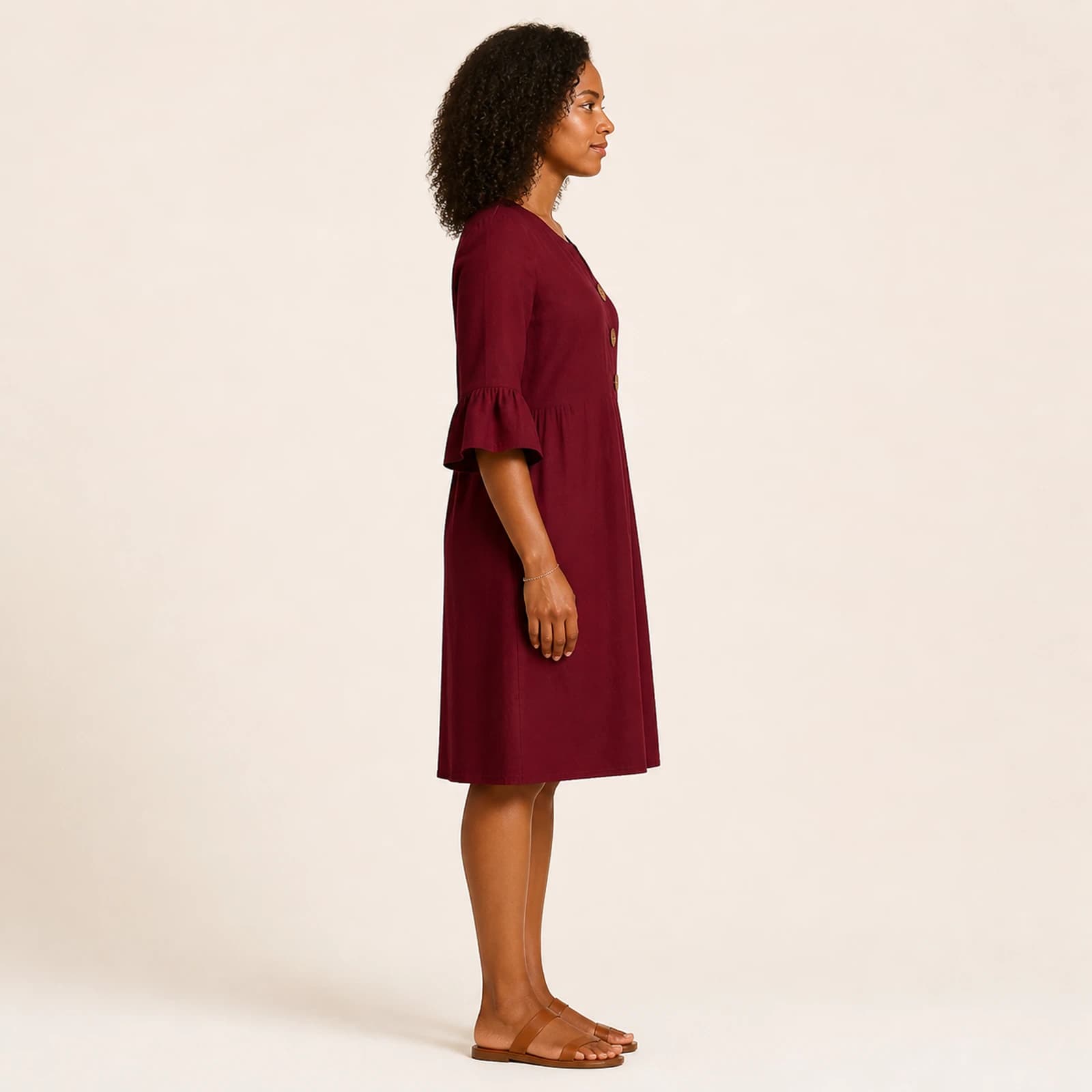 Rowan Burgundy Linen Button Dress, view 4