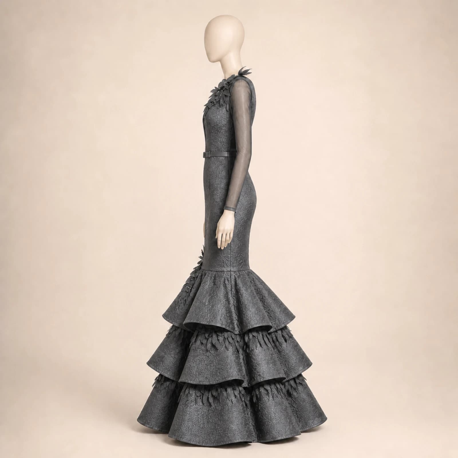 Sabine Gray Tiered Mermaid Gown, view 3