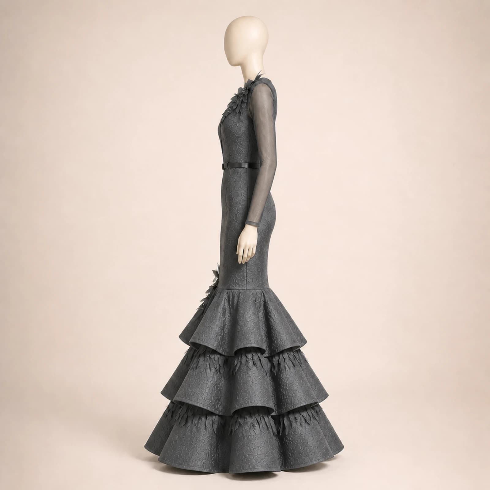 Sabine Gray Tiered Mermaid Gown, view 4