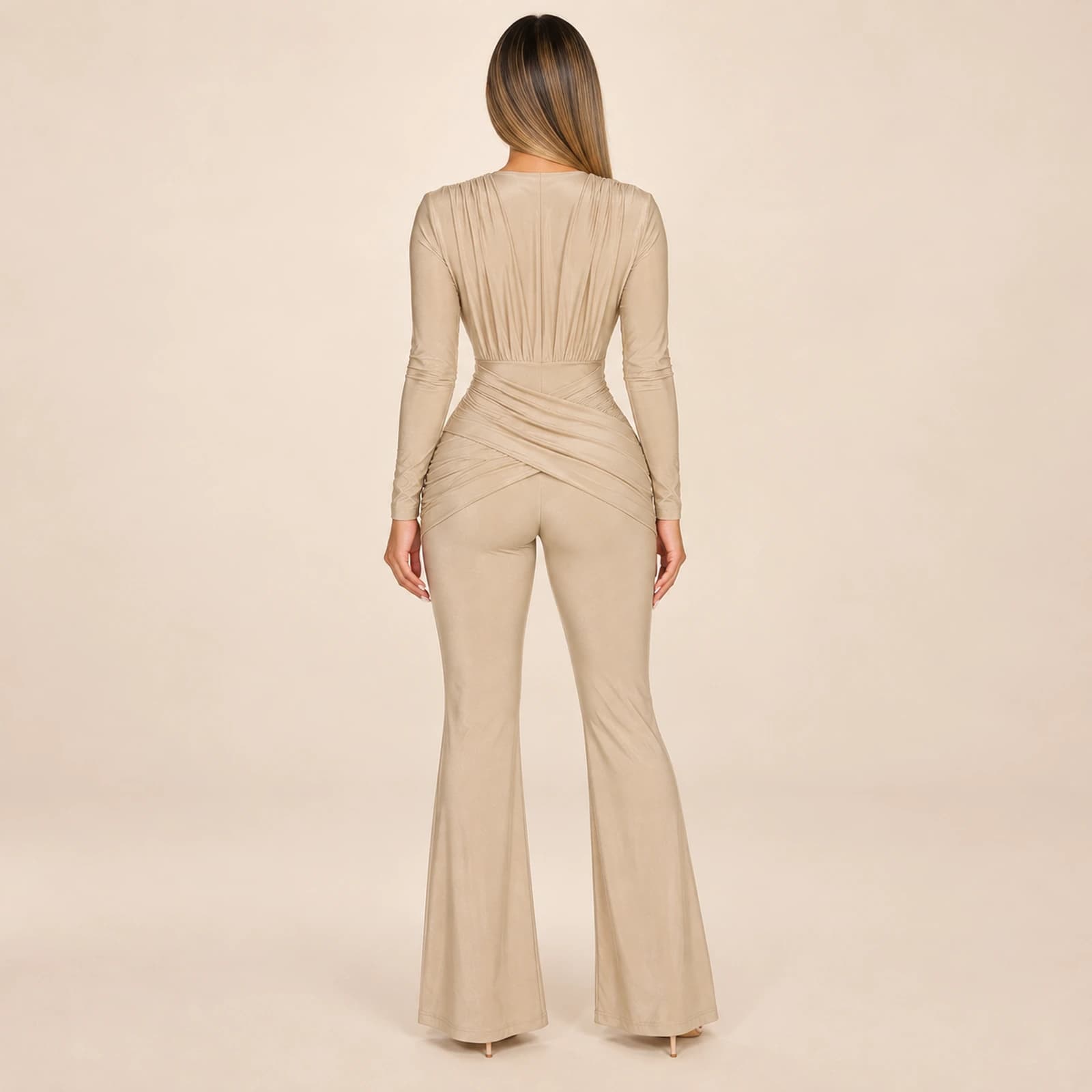 Sabine Ruched Jumpsuit — Champagne, view 2