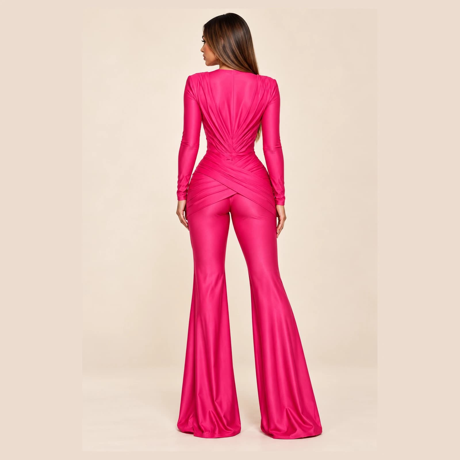 Sabine Ruched Jumpsuit — Fuchsia, view 2