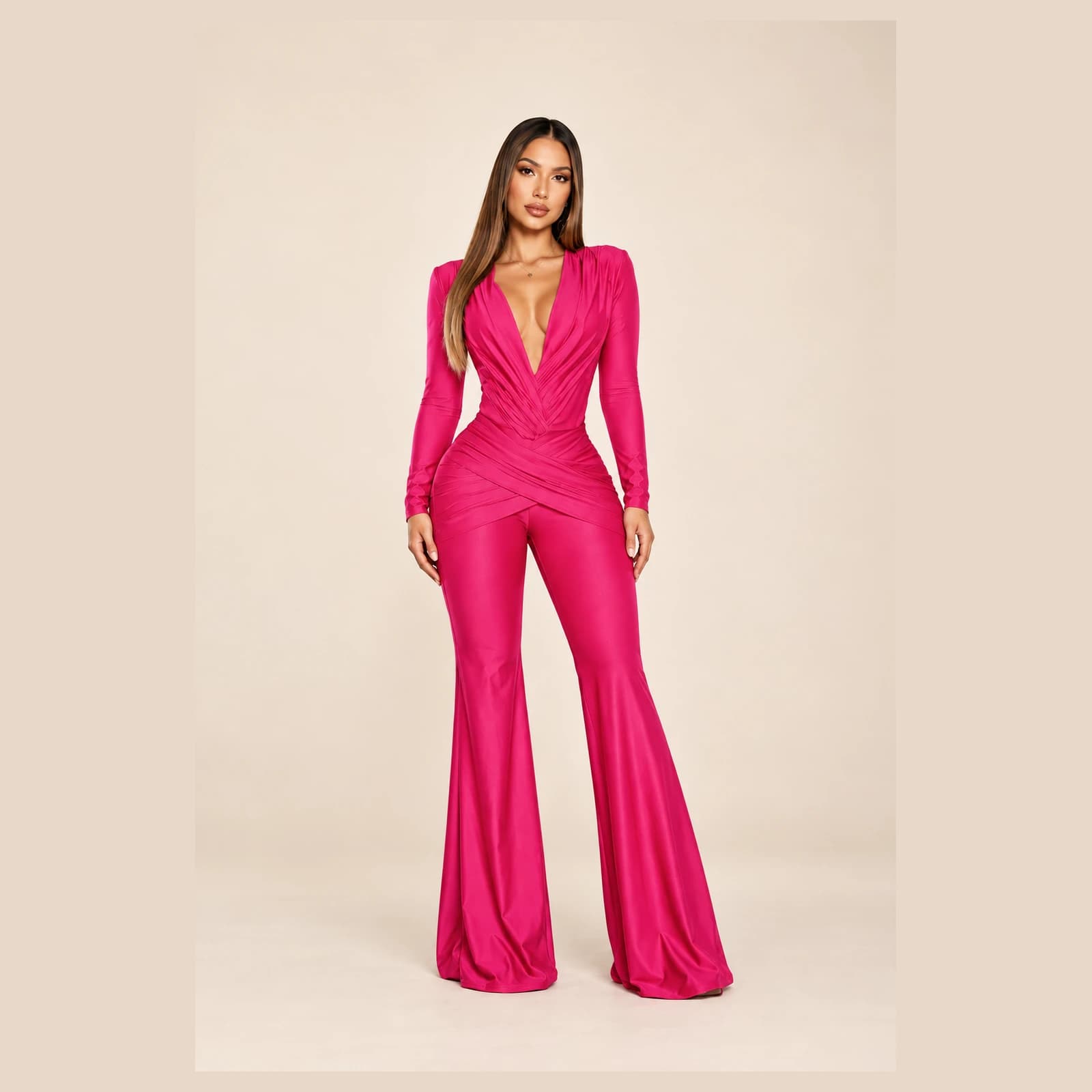Sabine Ruched Jumpsuit — Fuchsia, view 1