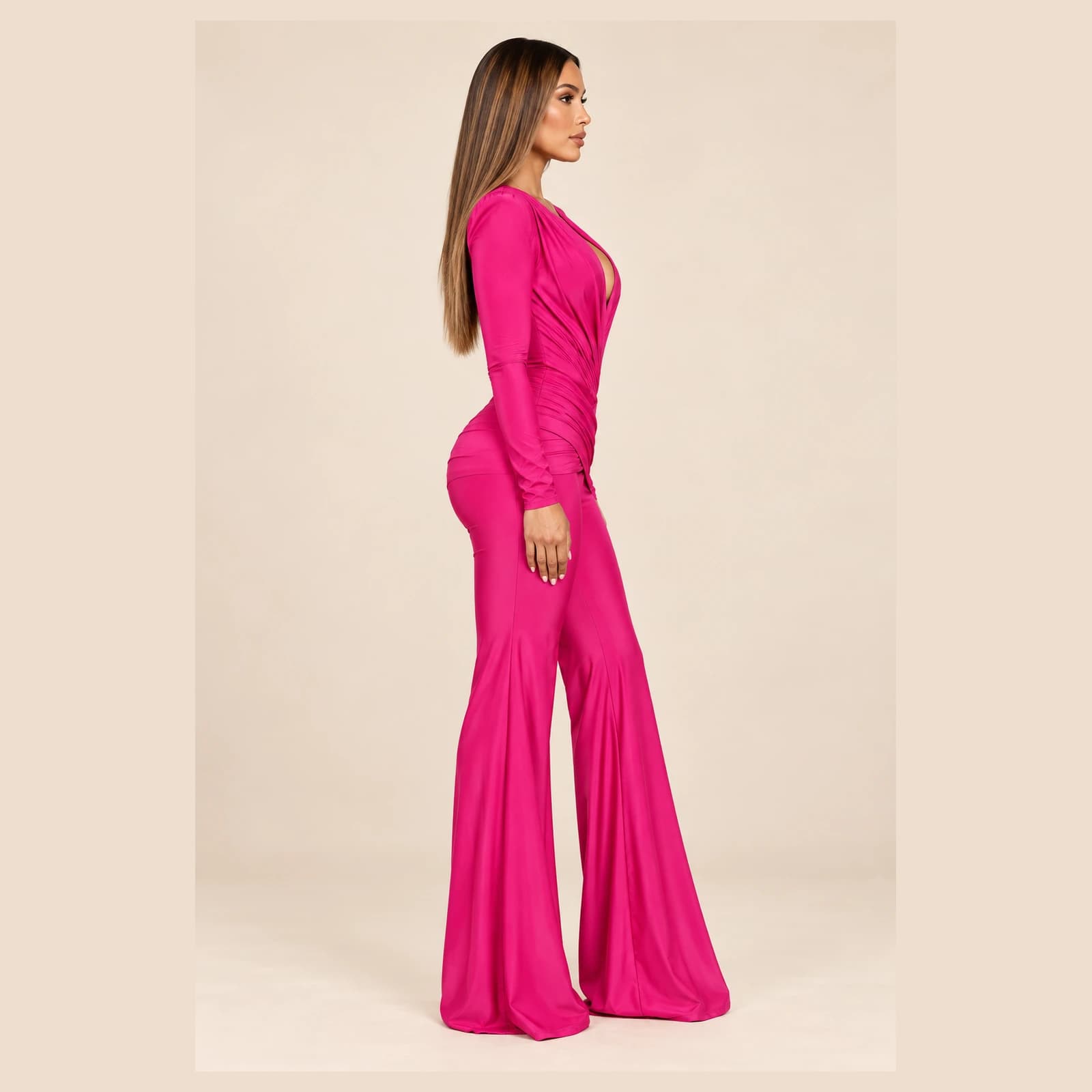 Sabine Ruched Jumpsuit — Fuchsia, view 4