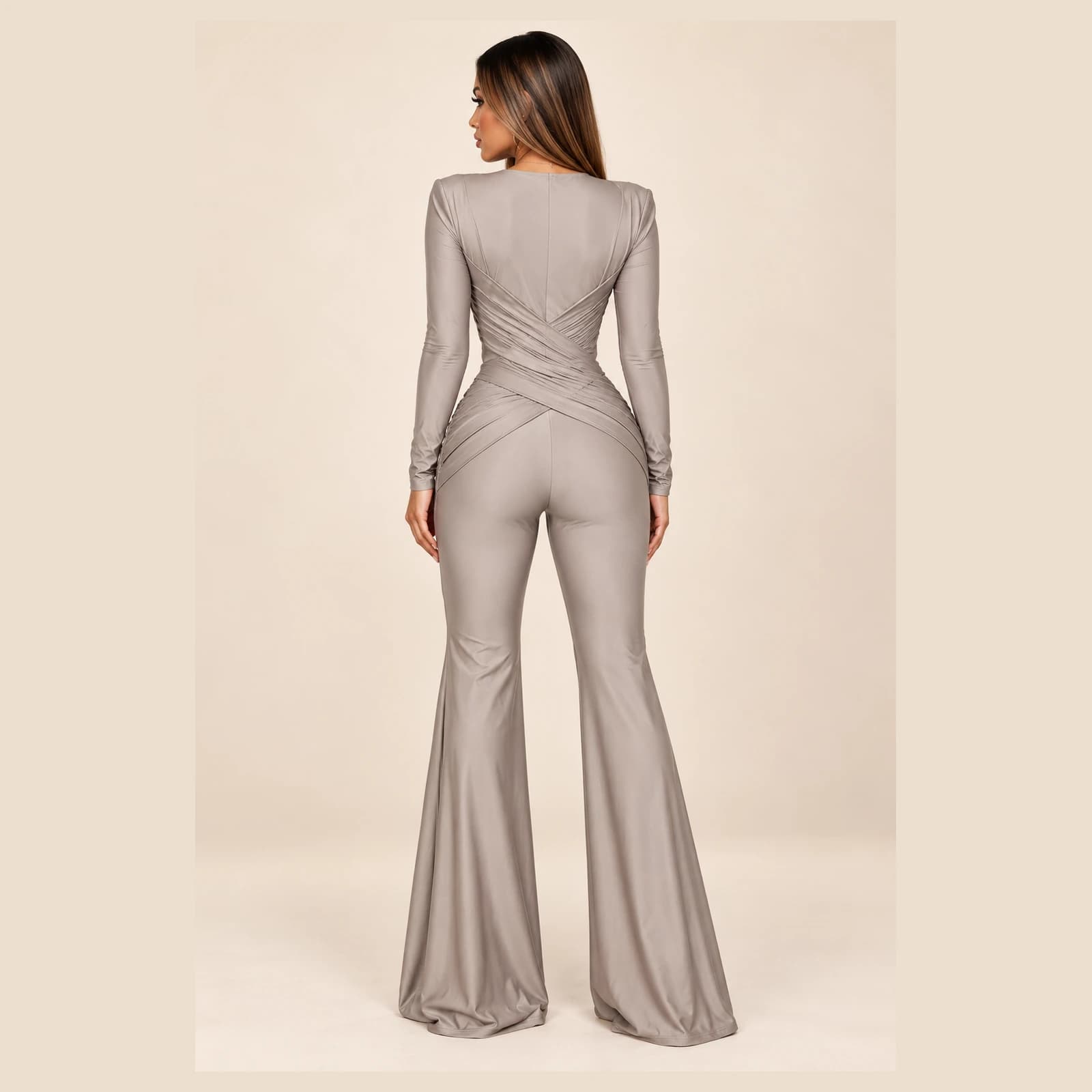 Sabine Ruched Jumpsuit — Taupe, view 2