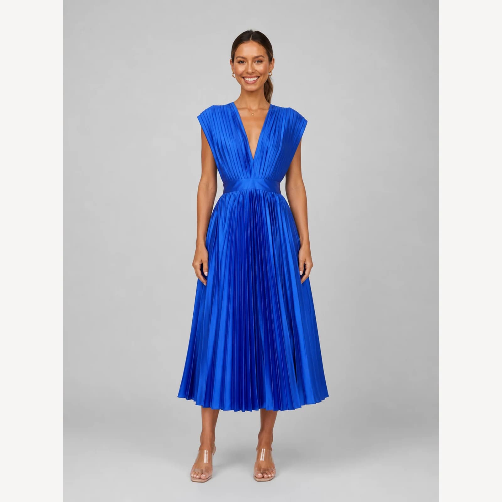 Saskia Blue Pleated Midi Dress, view 1