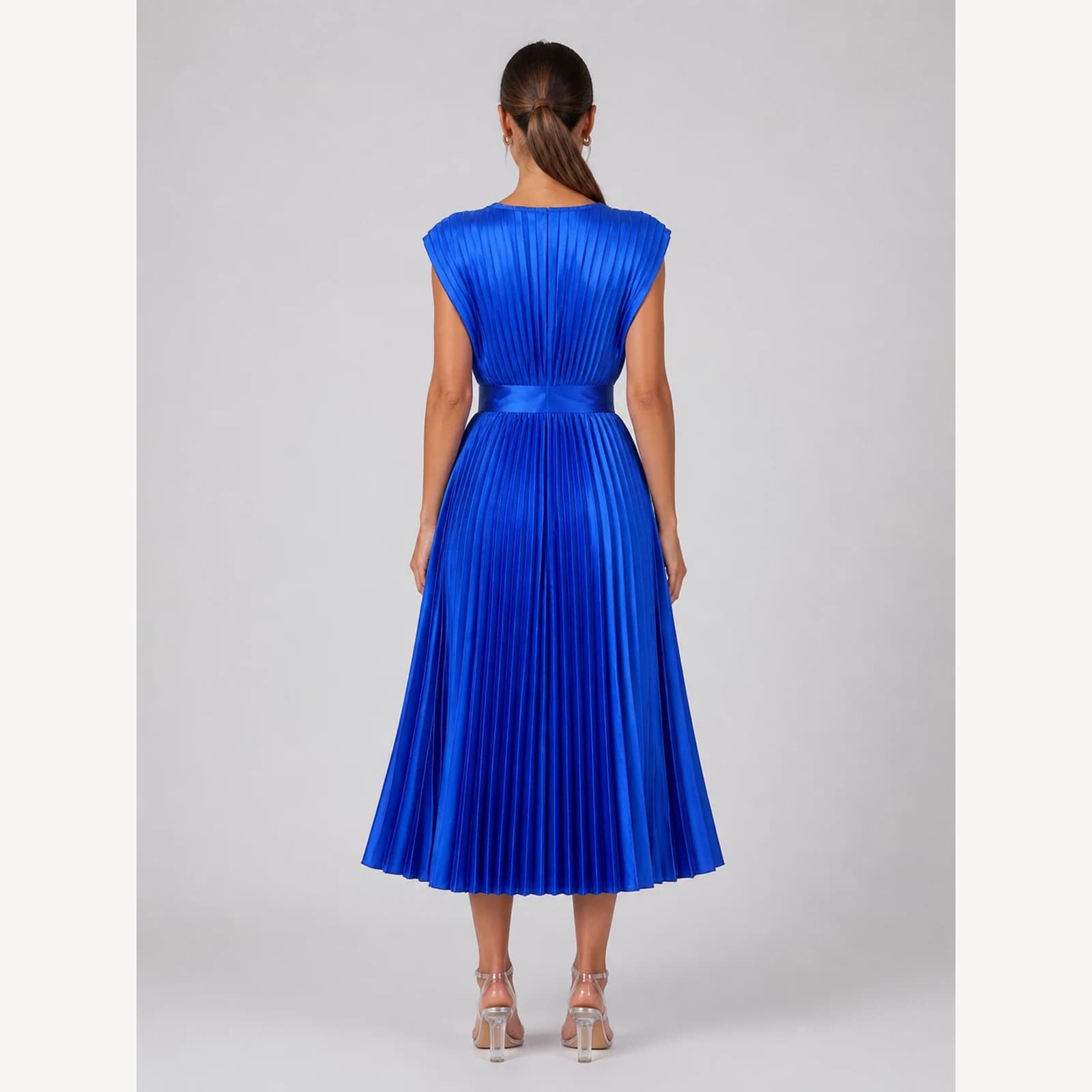 Saskia Blue Pleated Midi Dress, view 2