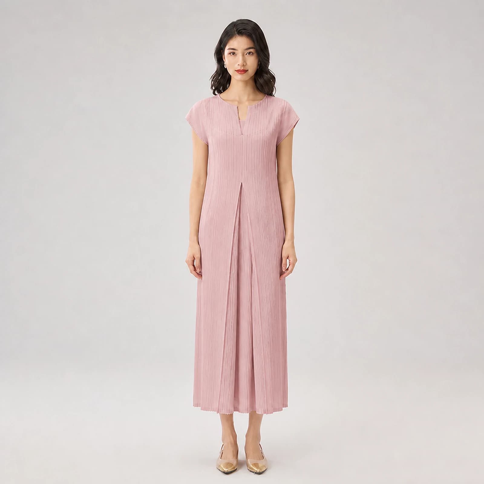 Selene Pink Pleated Midi Dress, view 1