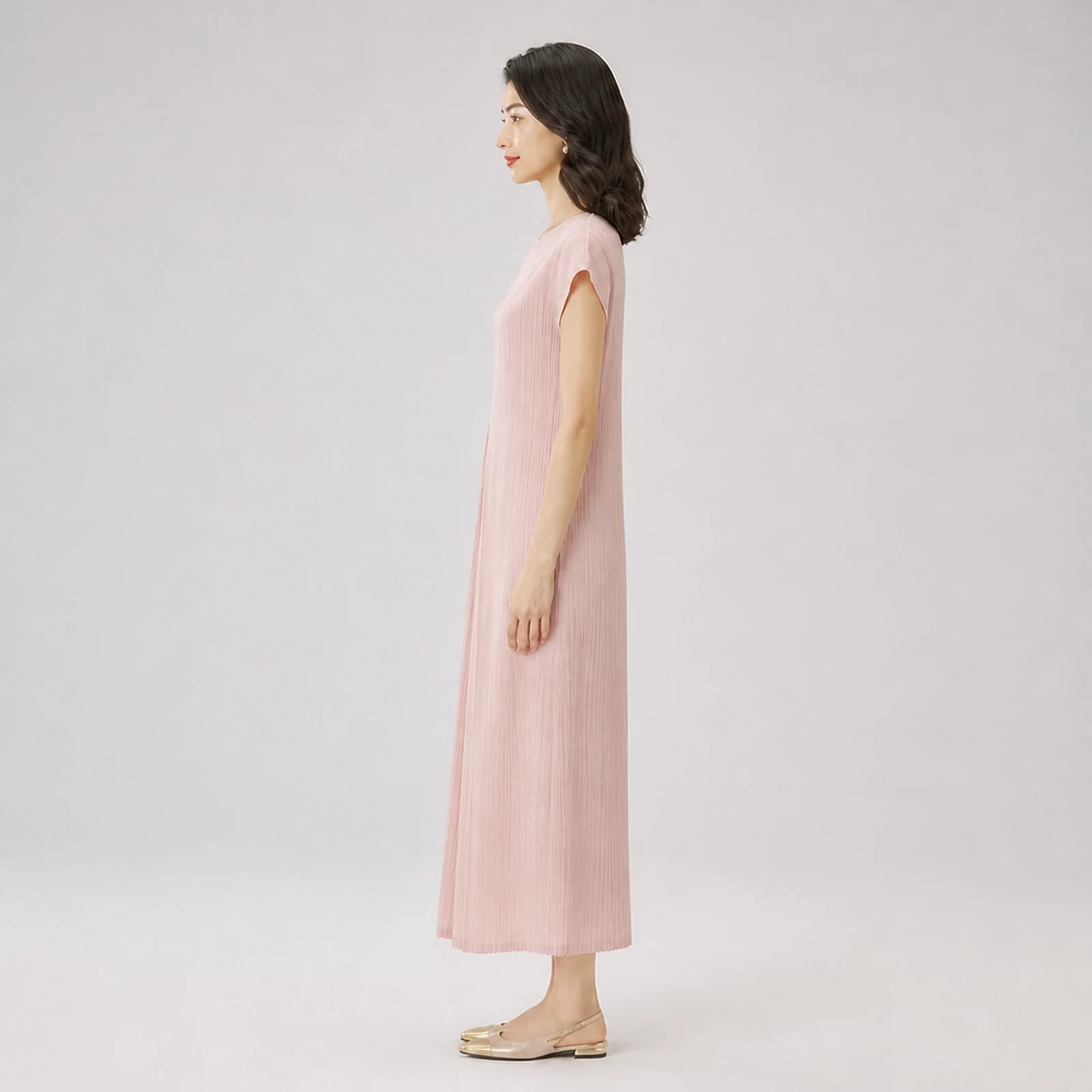 Selene Pink Pleated Midi Dress, view 3
