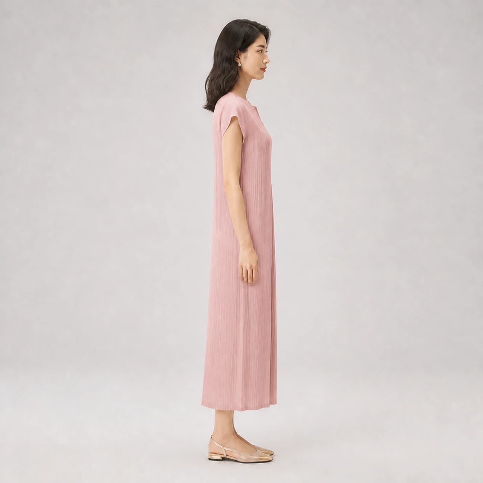 Selene Pink Pleated Midi Dress, view 4