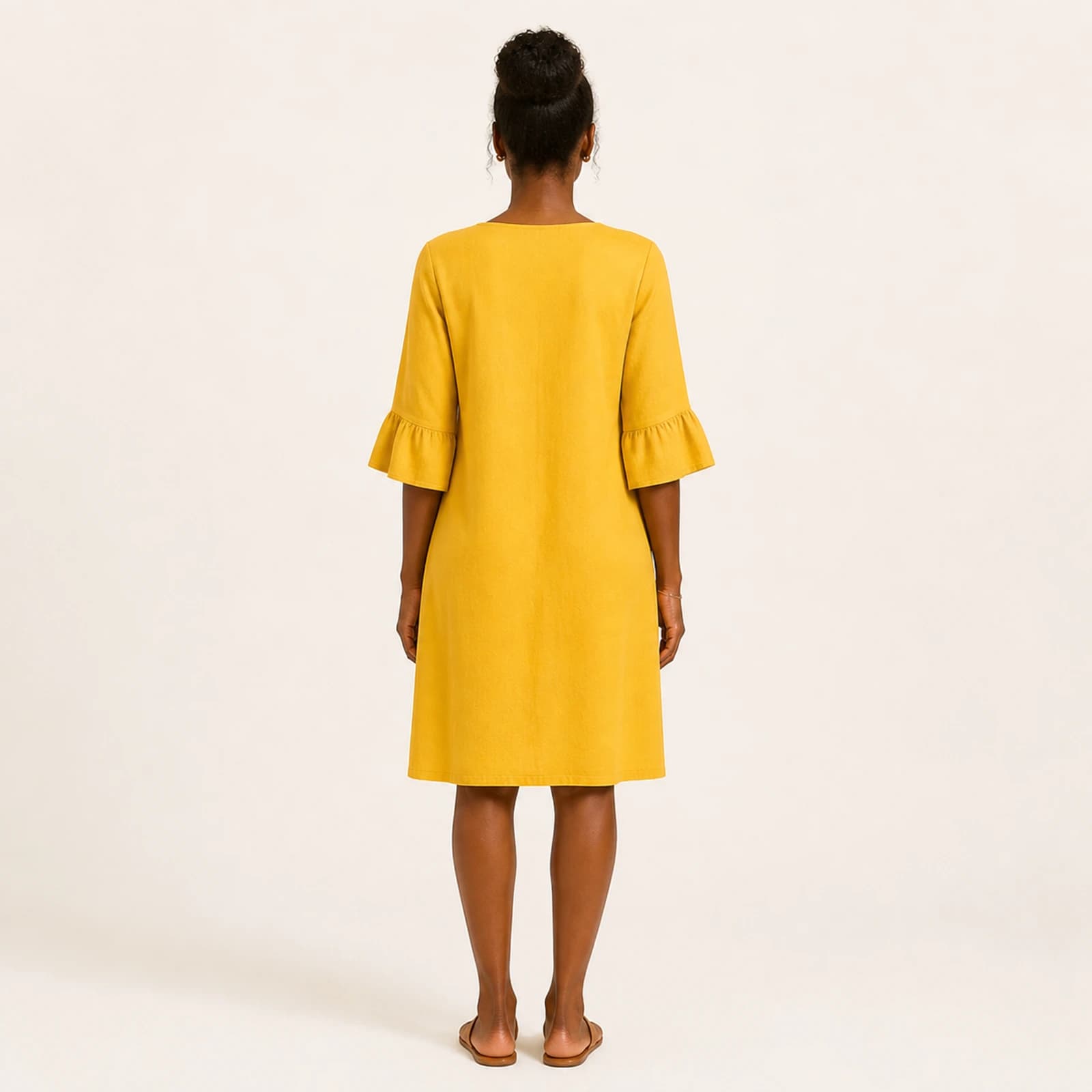 Soleil Golden Linen Button Dress, view 2