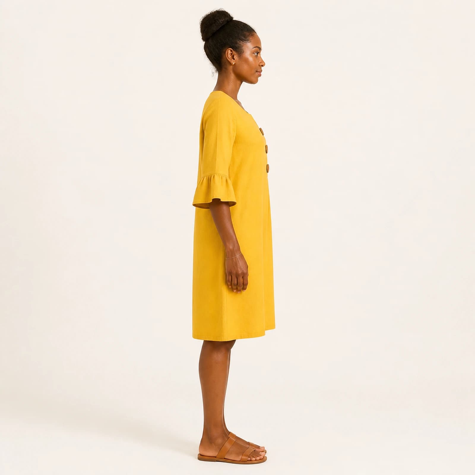 Soleil Golden Linen Button Dress, view 4