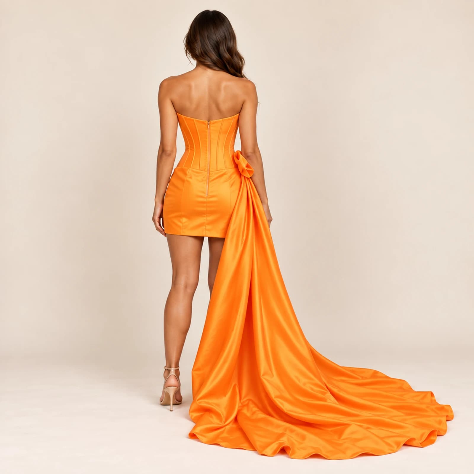 Solenne Floral Corset Gown — Tangerine, view 2