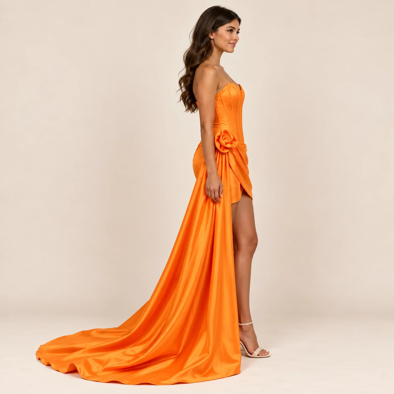 Solenne Floral Corset Gown — Tangerine, view 4