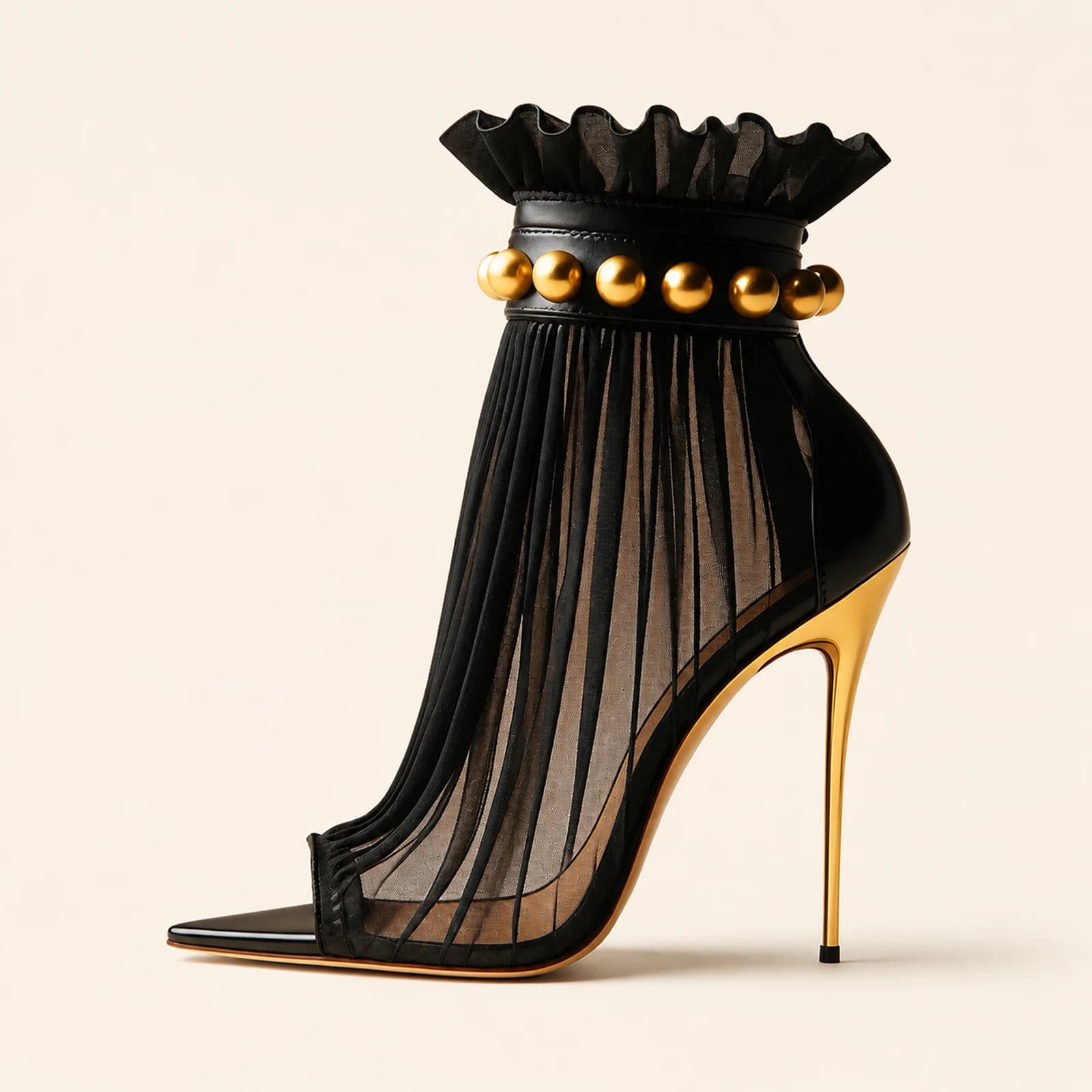 Stella Studded Mesh Stiletto Boot, view 3
