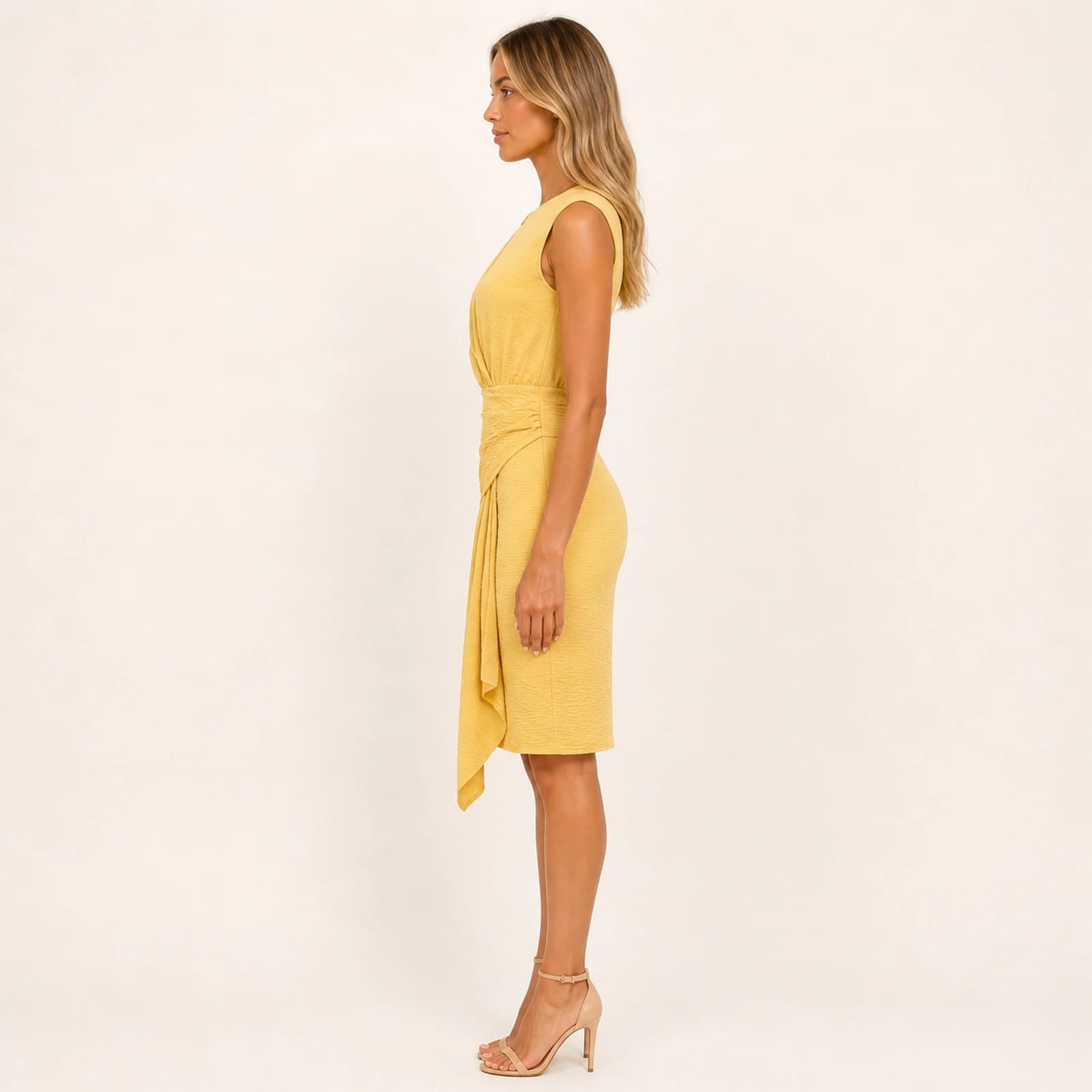 Sunny Yellow Draped Midi Dress, view 3