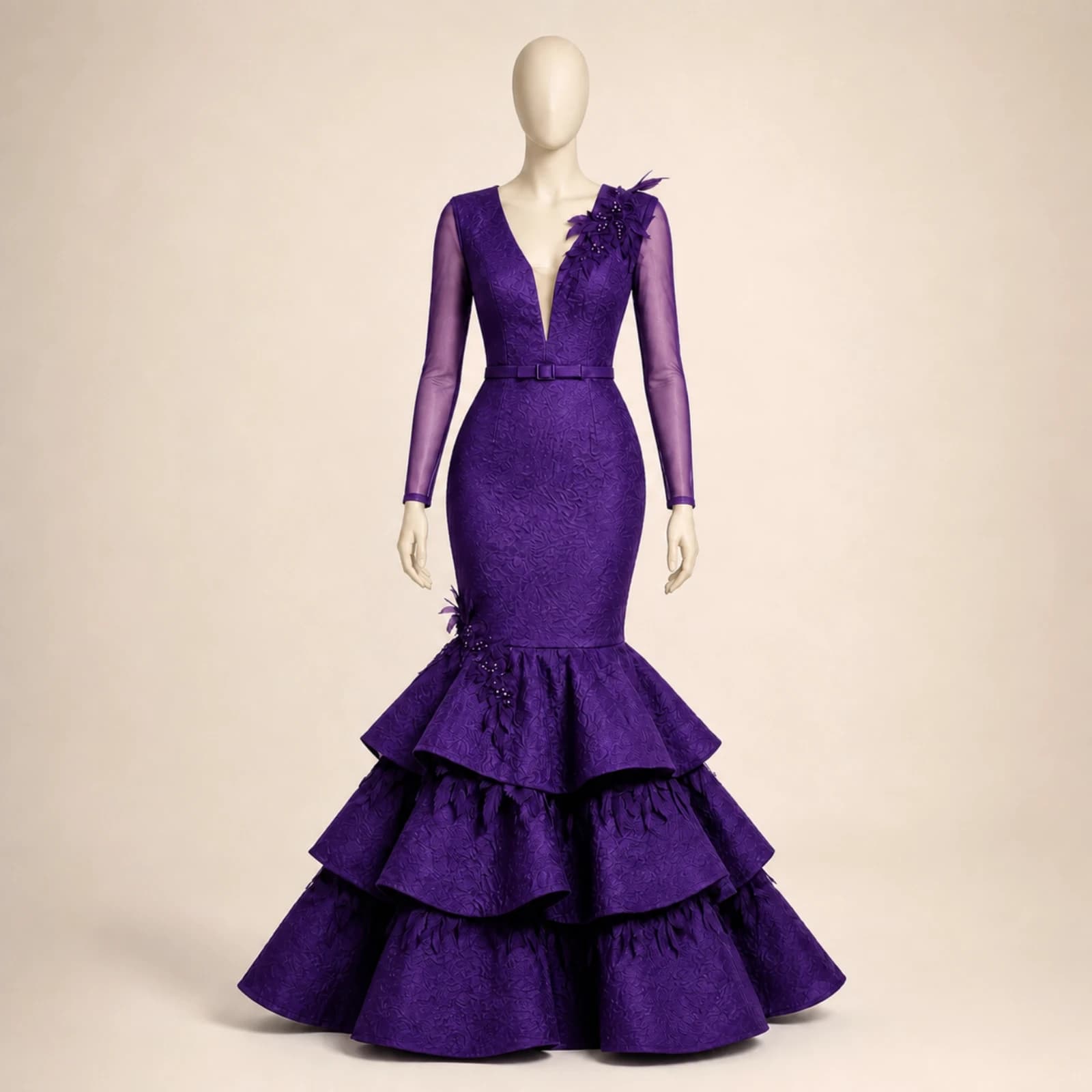 Tallulah Purple Tiered Mermaid Gown, view 1
