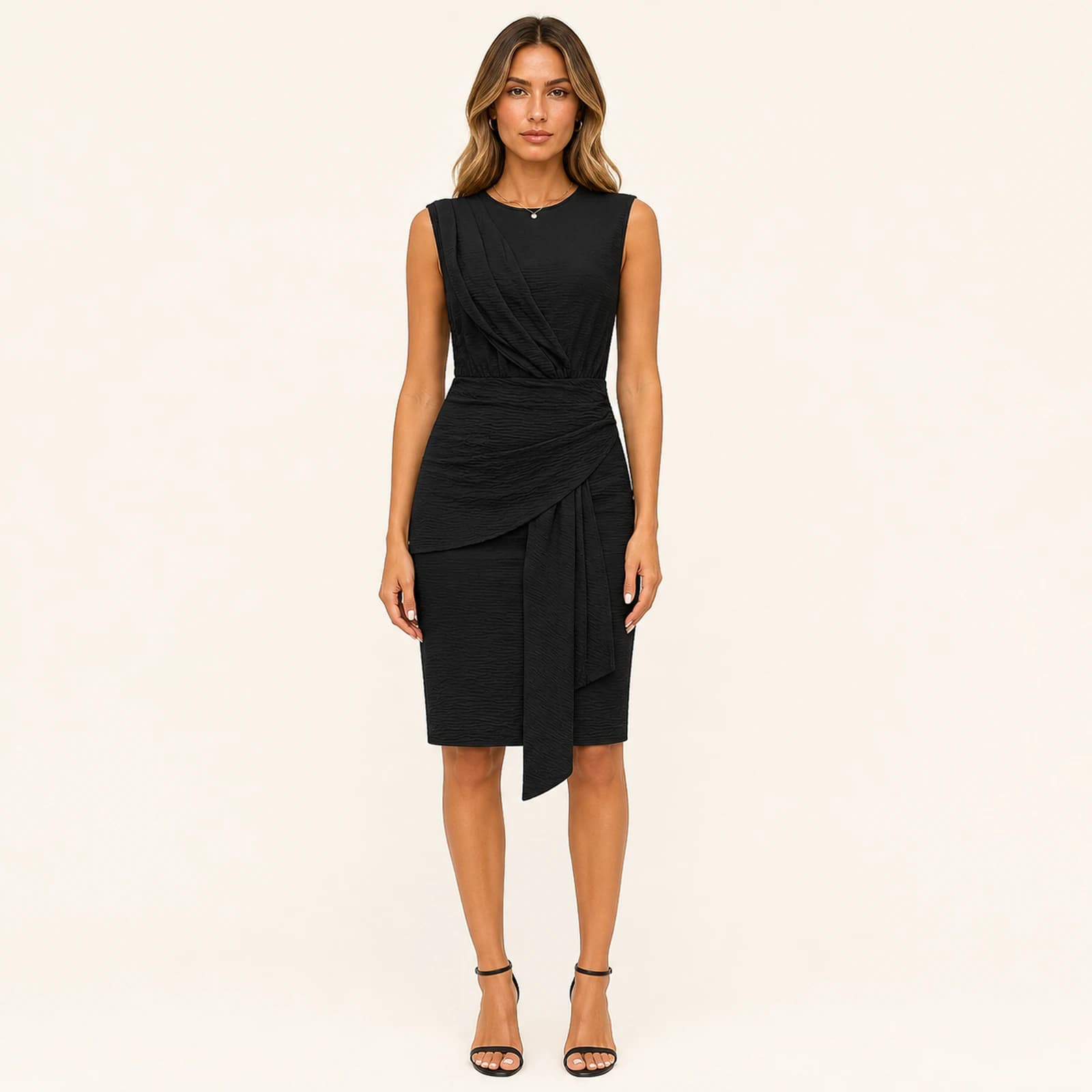 Tessa Black Draped Midi Dress