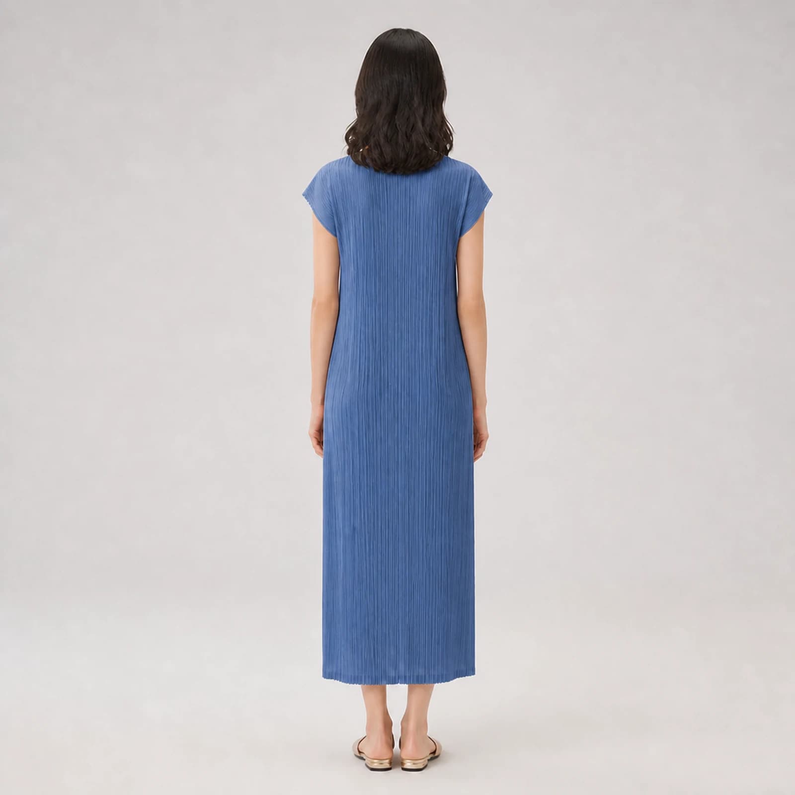 Thalia Blue Pleated Midi Dress, view 2