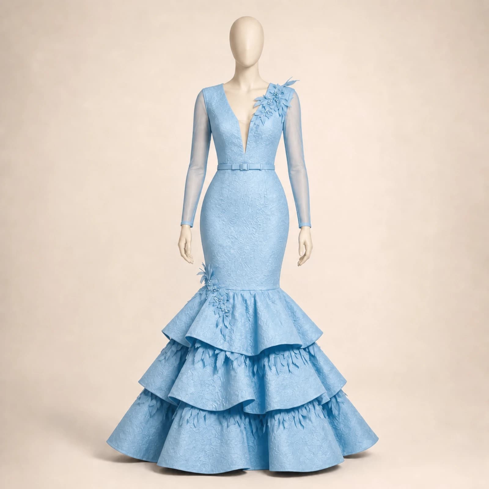 Umbria Sky Blue Tiered Mermaid Gown, view 1