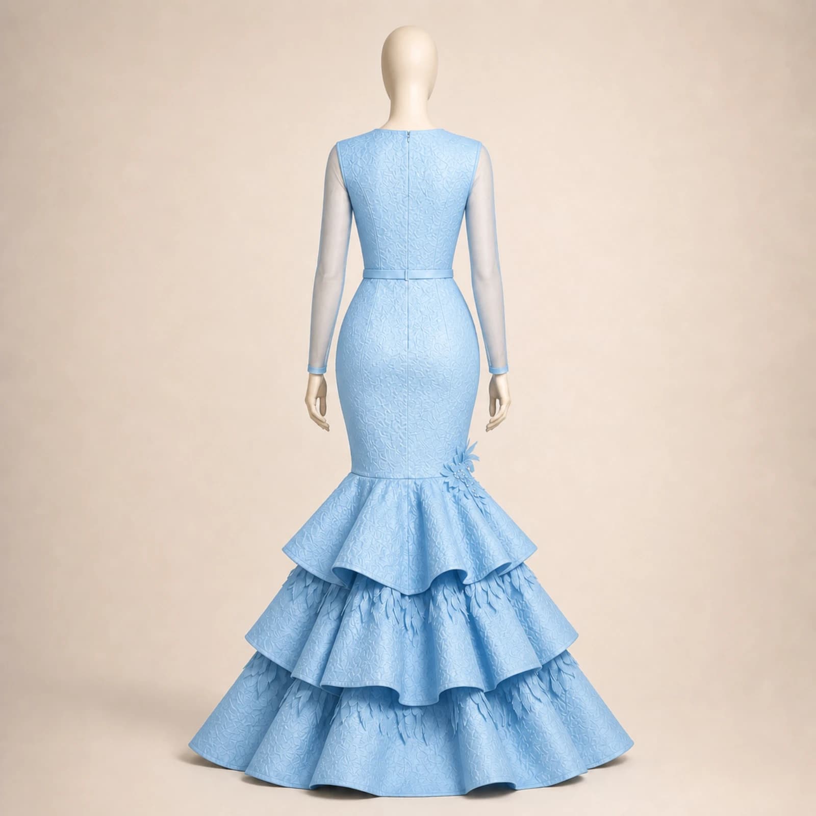 Umbria Sky Blue Tiered Mermaid Gown, view 2