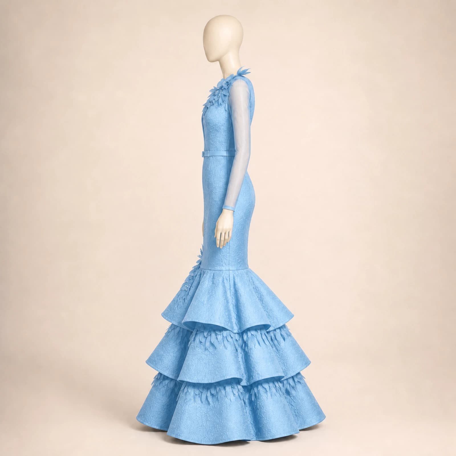 Umbria Sky Blue Tiered Mermaid Gown, view 3