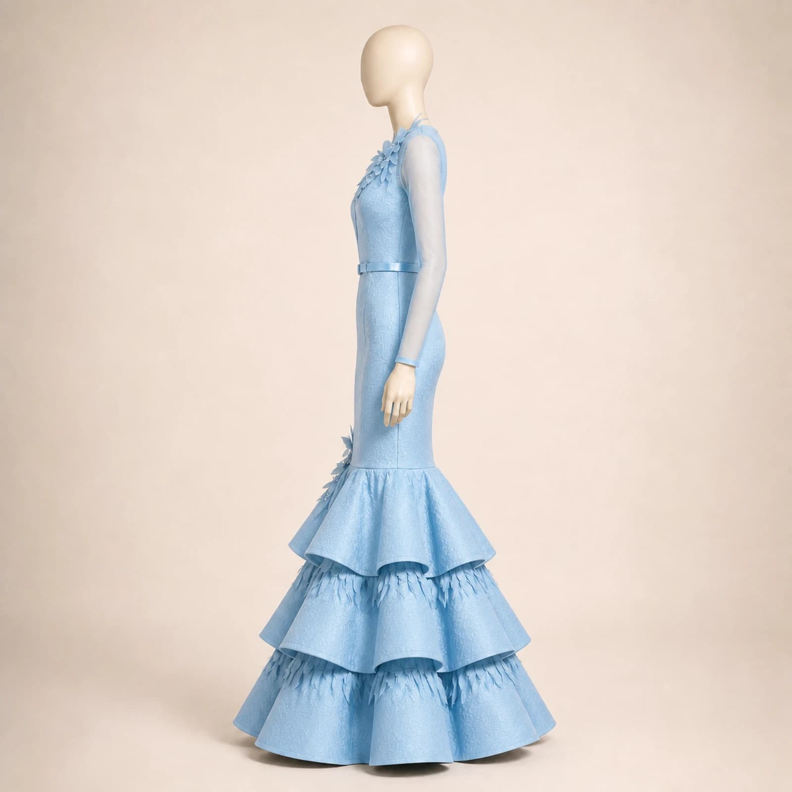Umbria Sky Blue Tiered Mermaid Gown, view 4