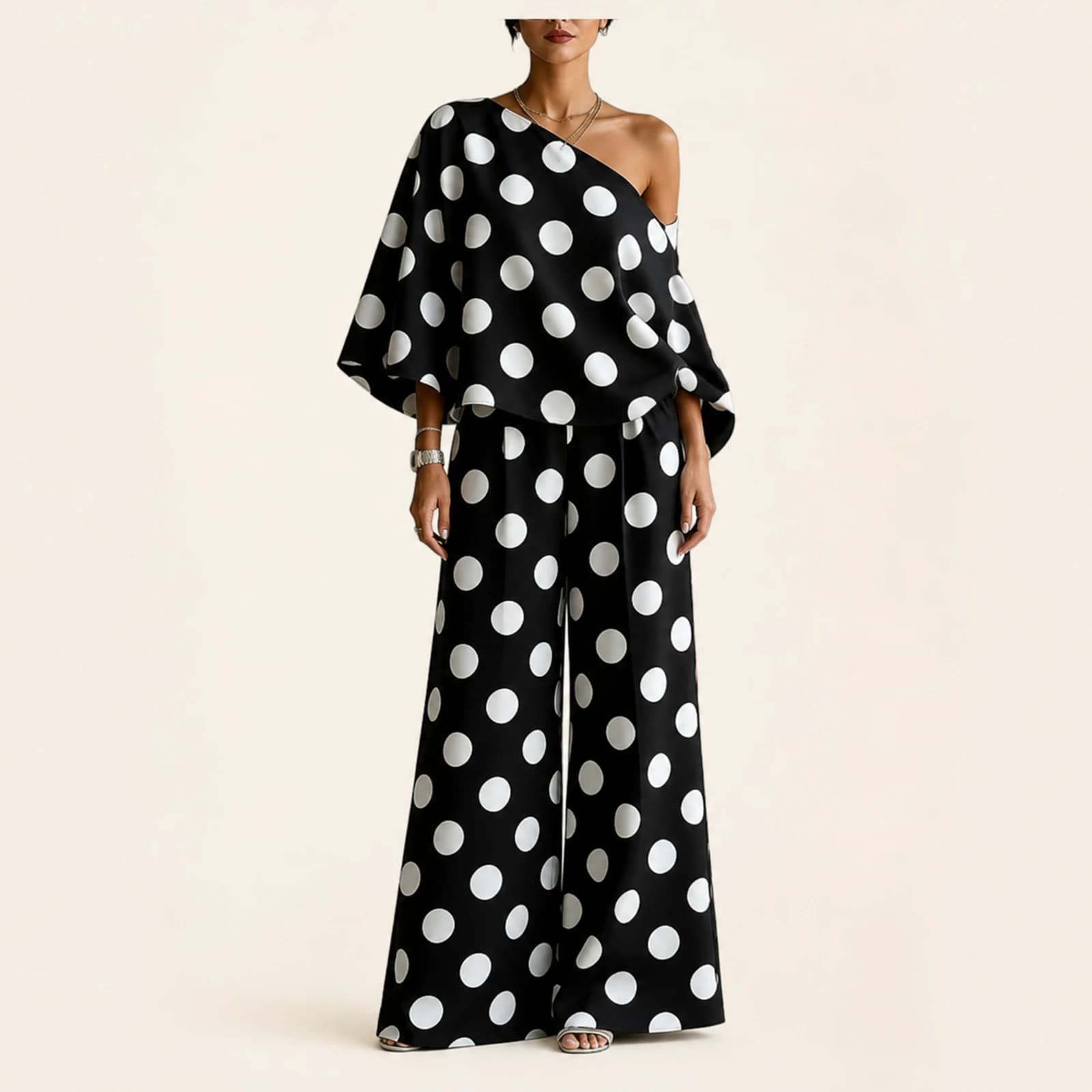 Valentina Black Polka-Dot Resort Set