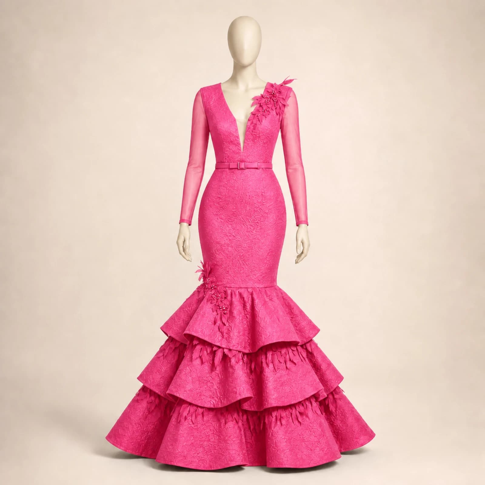 Valeria Pink Tiered Mermaid Gown, view 1