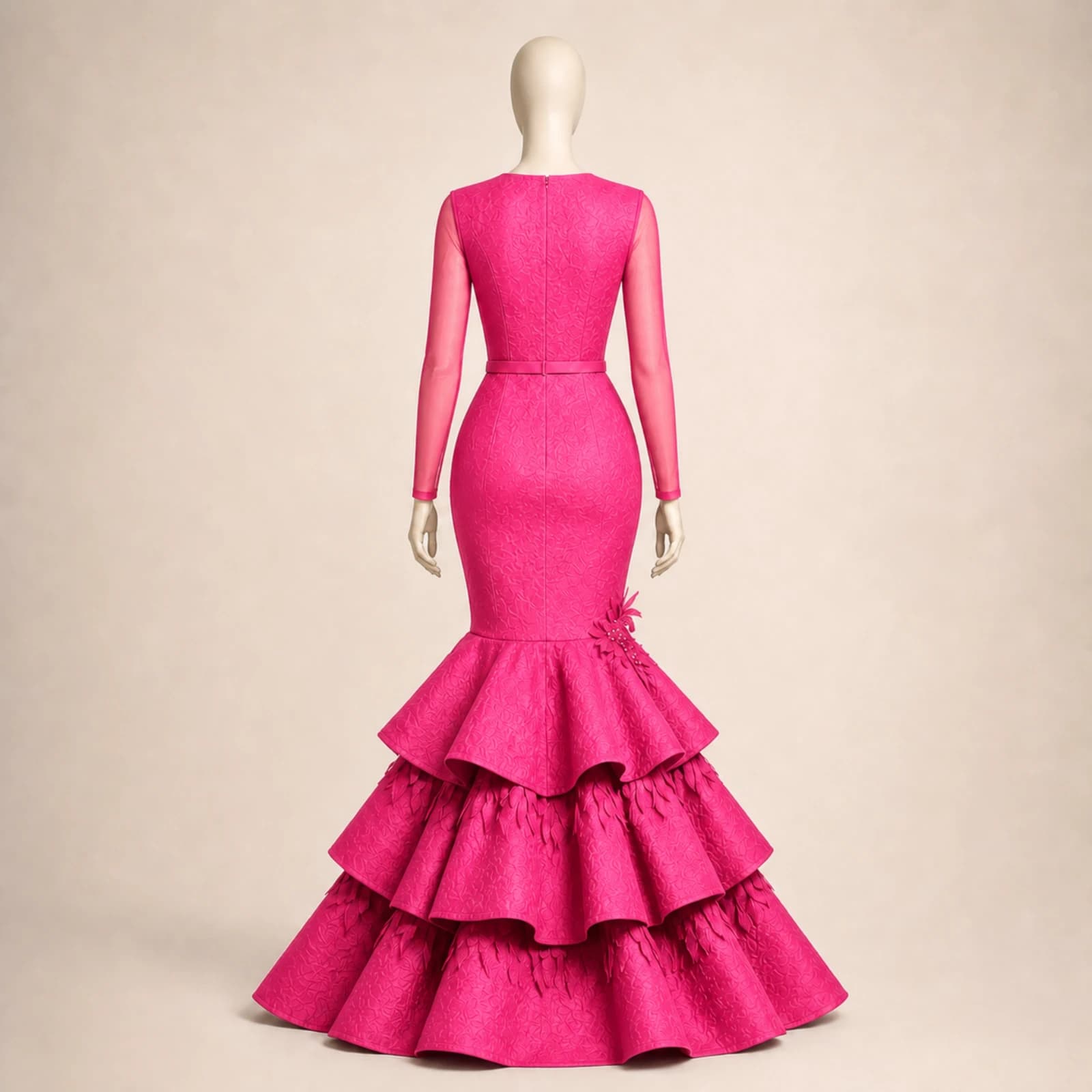 Valeria Pink Tiered Mermaid Gown, view 2