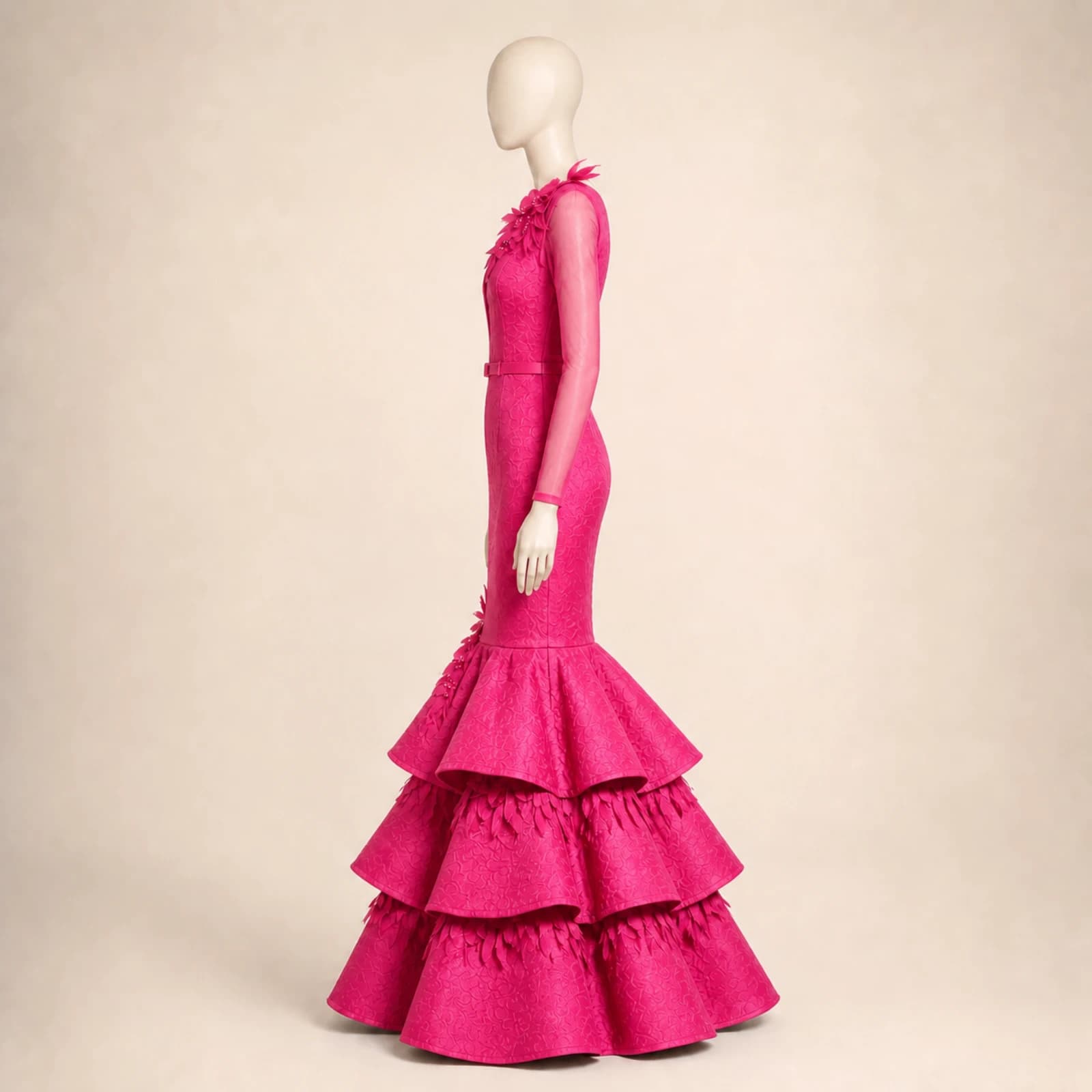 Valeria Pink Tiered Mermaid Gown, view 3