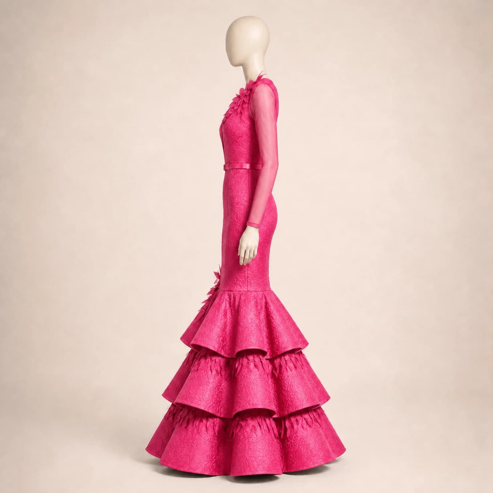 Valeria Pink Tiered Mermaid Gown, view 4