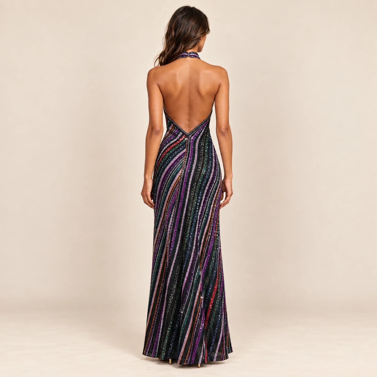 Valeska Striped Sequin Gown — Prismatic, view 2