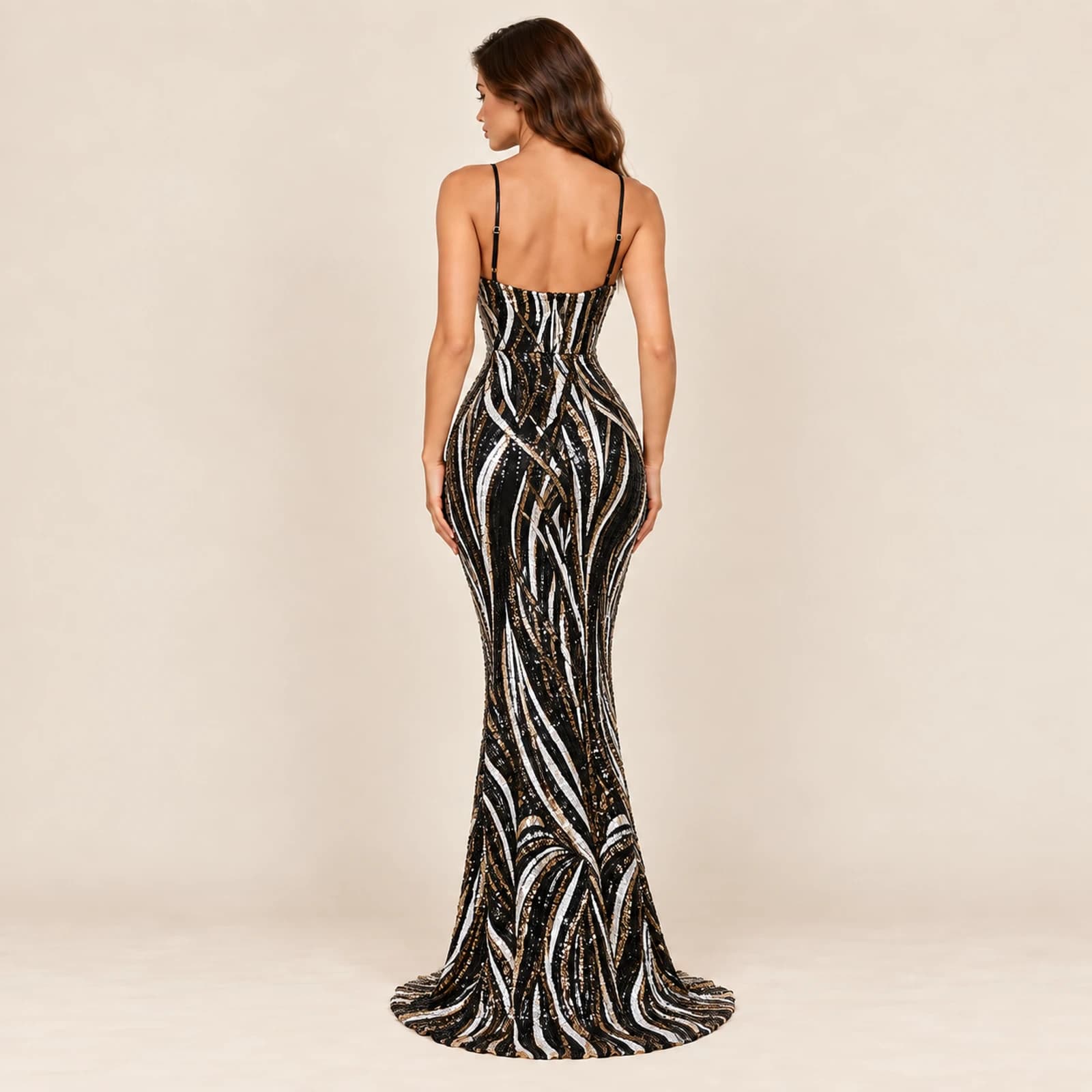 Veloria Sequin Gown — Black, view 2