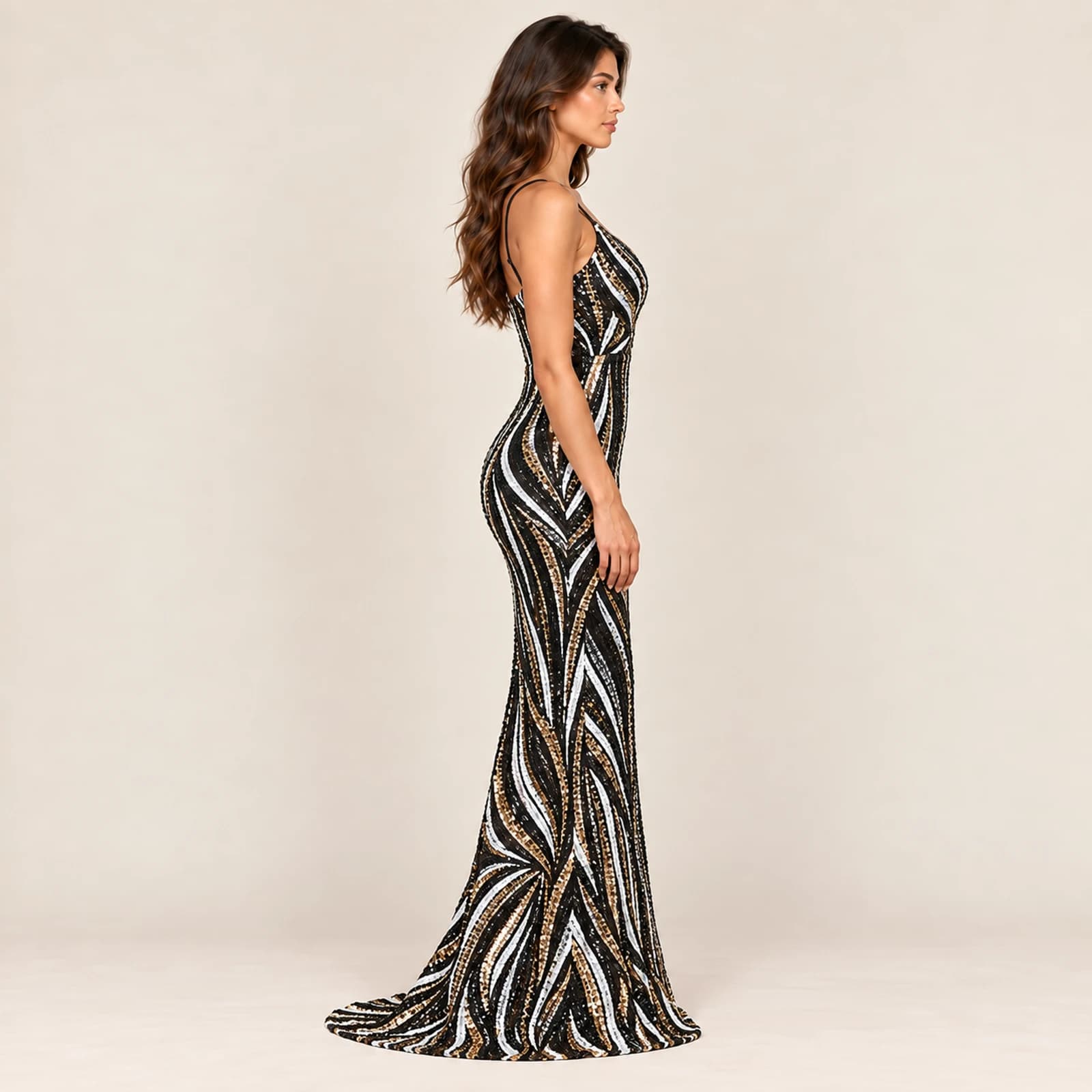 Veloria Sequin Gown — Black, view 4