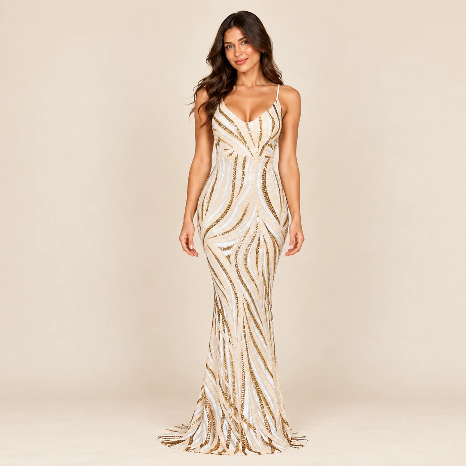 Veloria Sequin Gown — Gold, view 1