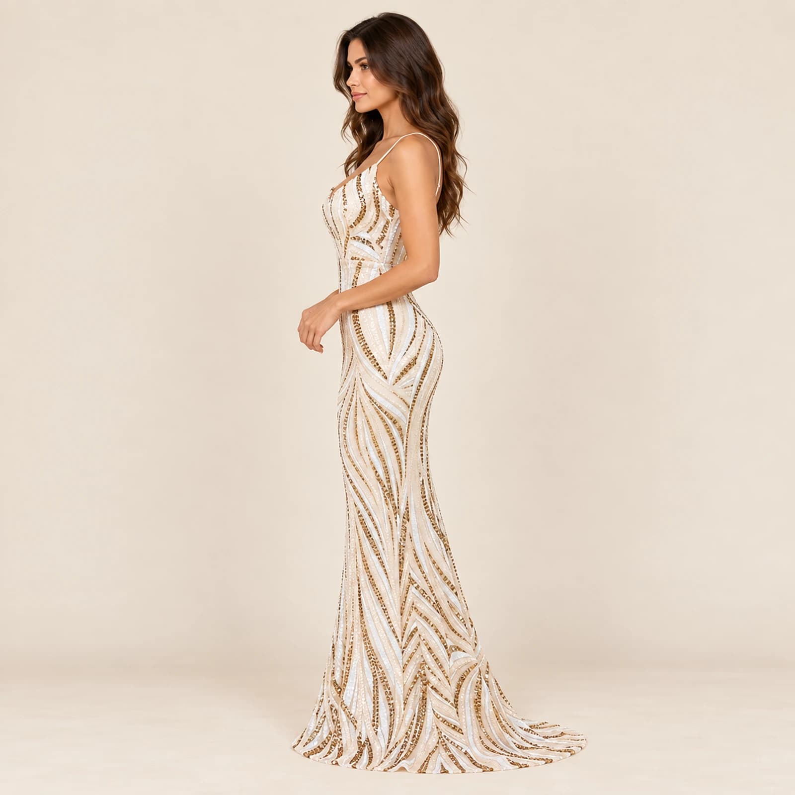 Veloria Sequin Gown — Gold, view 3