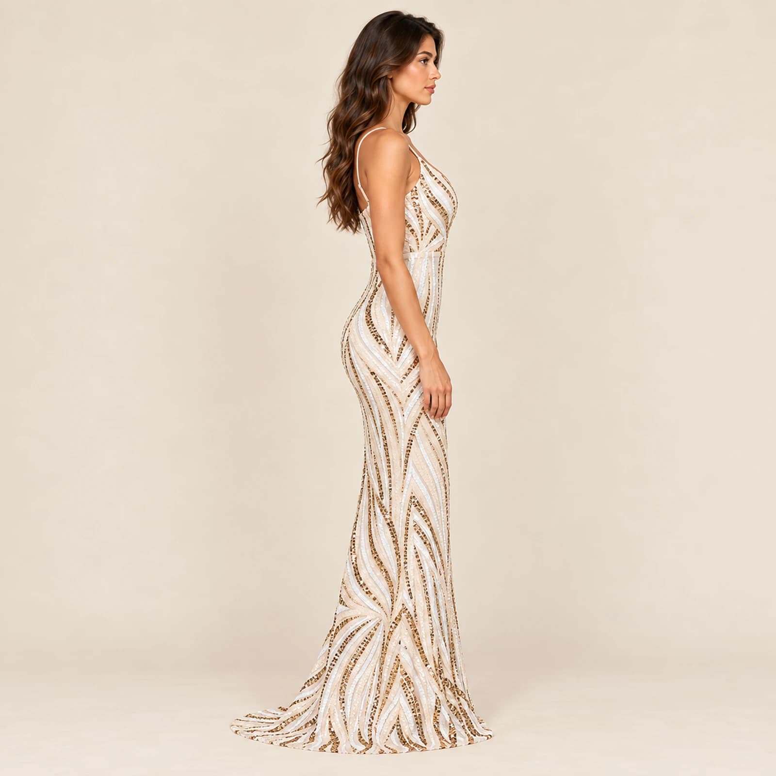 Veloria Sequin Gown — Gold, view 4
