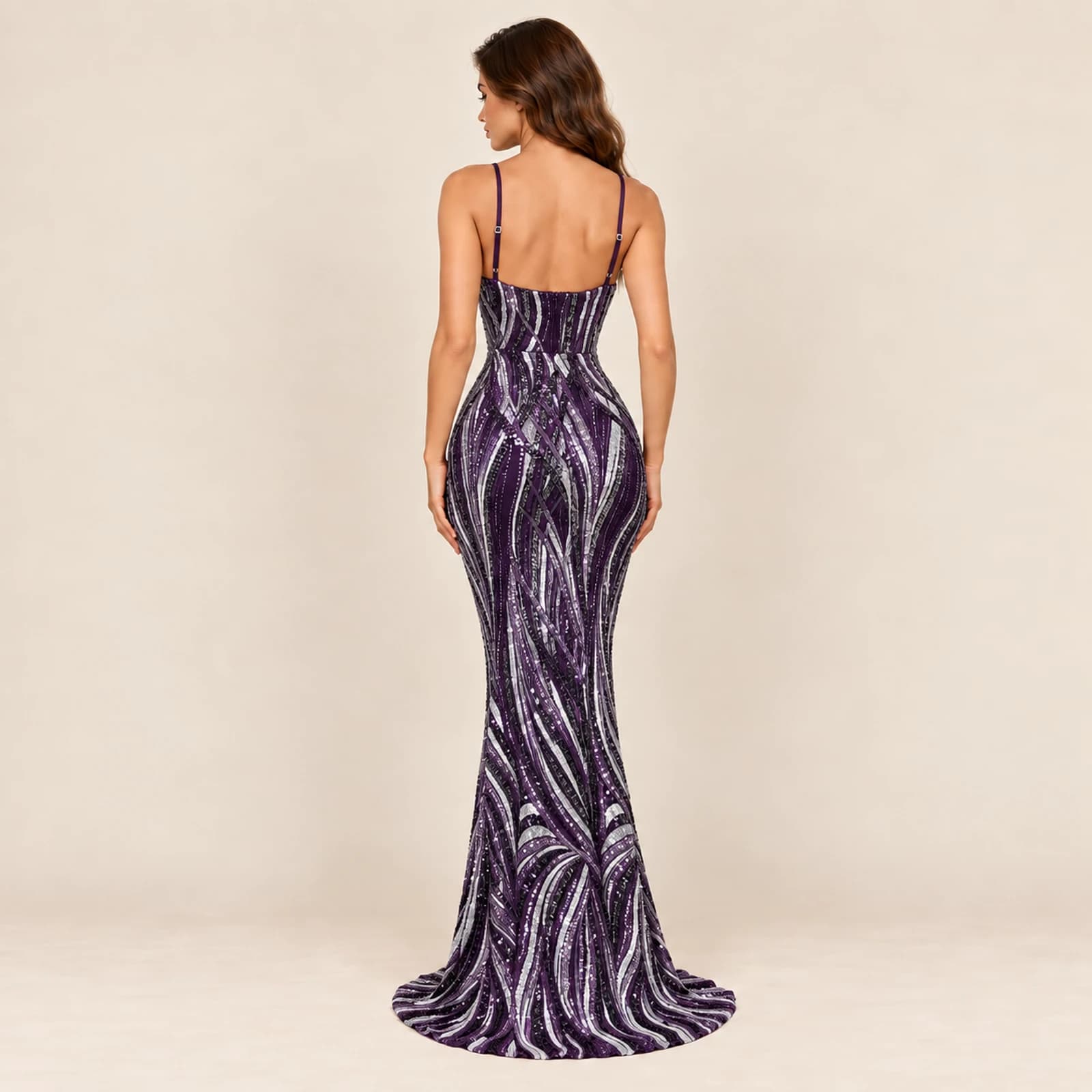 Veloria Sequin Gown — Plum, view 2