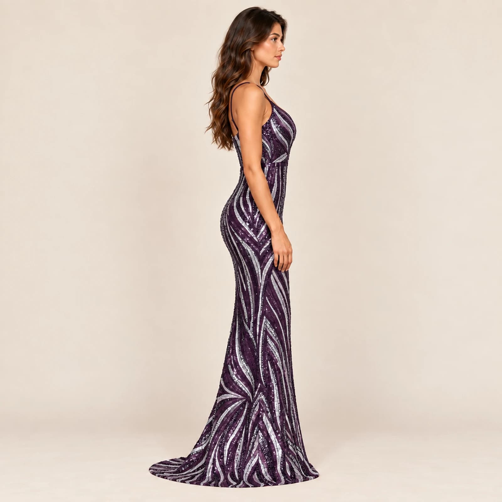 Veloria Sequin Gown — Plum, view 4