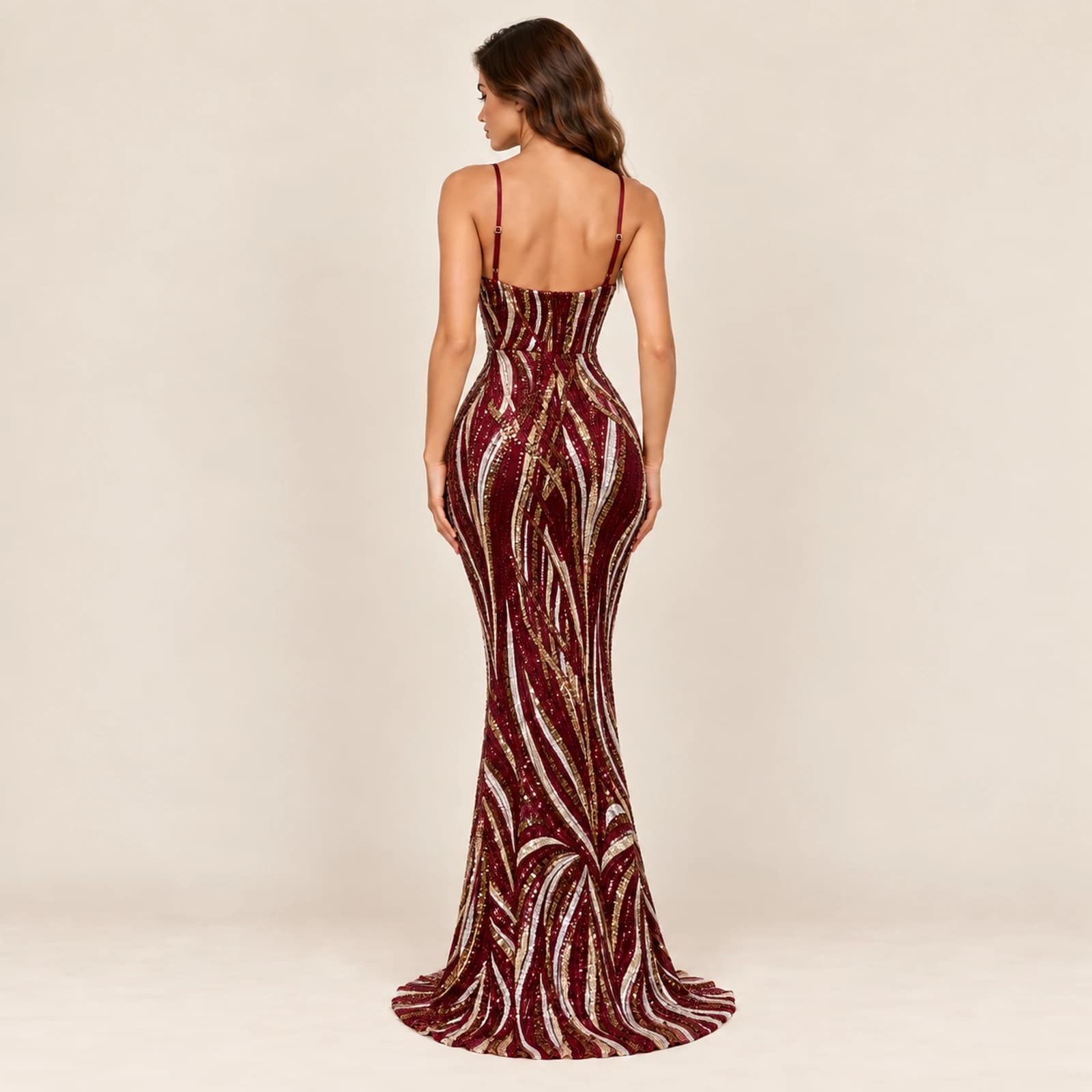 Veloria Sequin Gown — Wine, view 2
