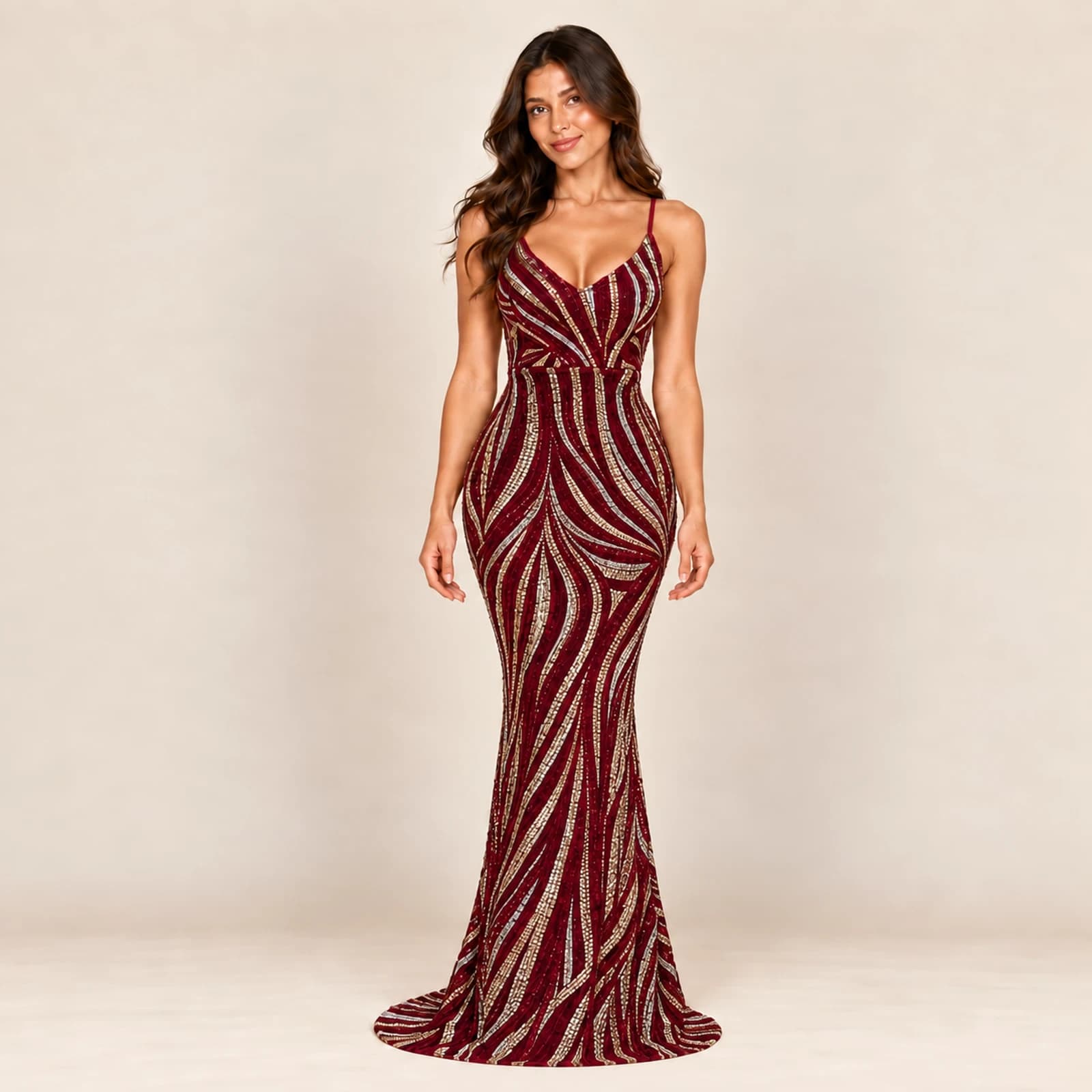 Veloria Sequin Gown — Wine, view 1
