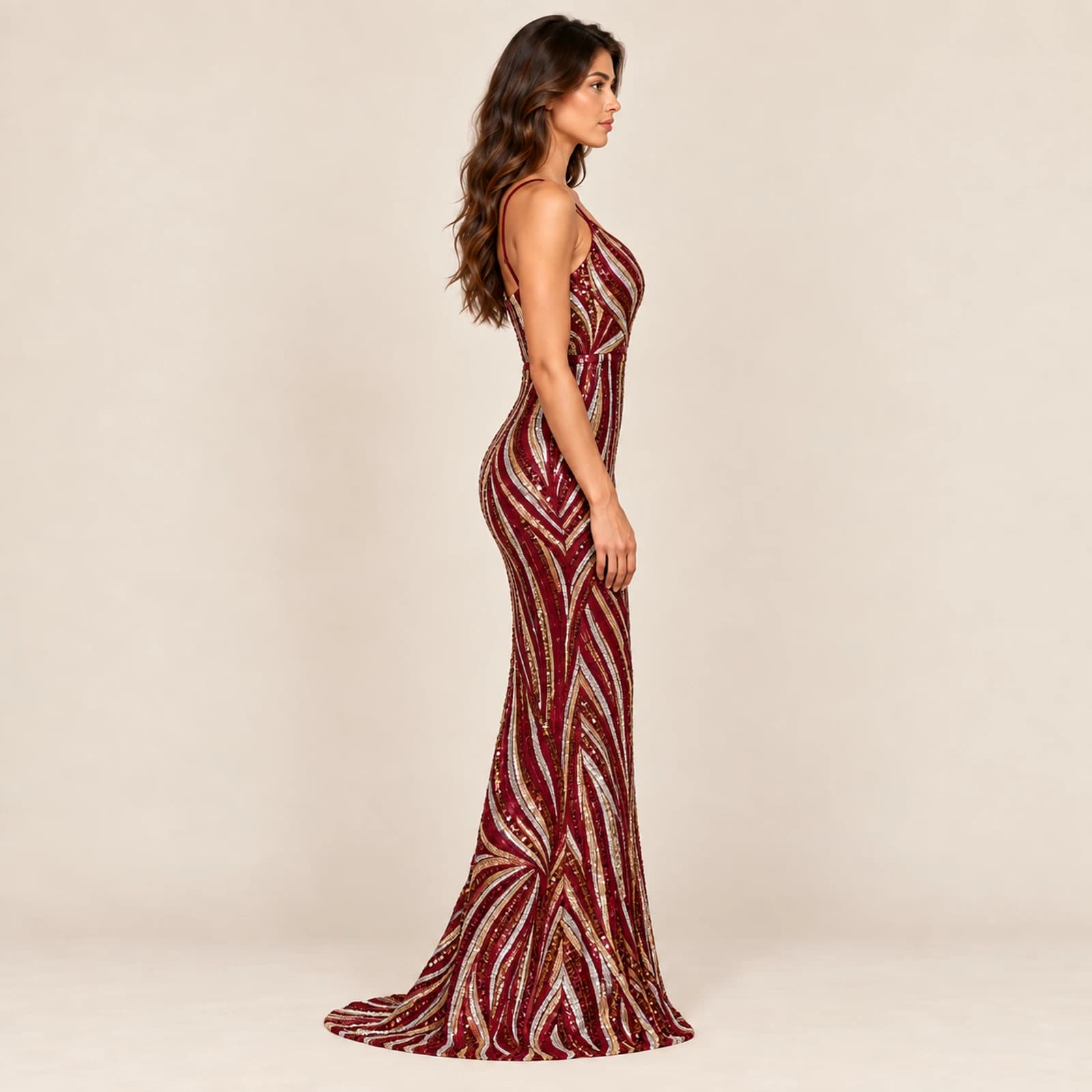 Veloria Sequin Gown — Wine, view 4