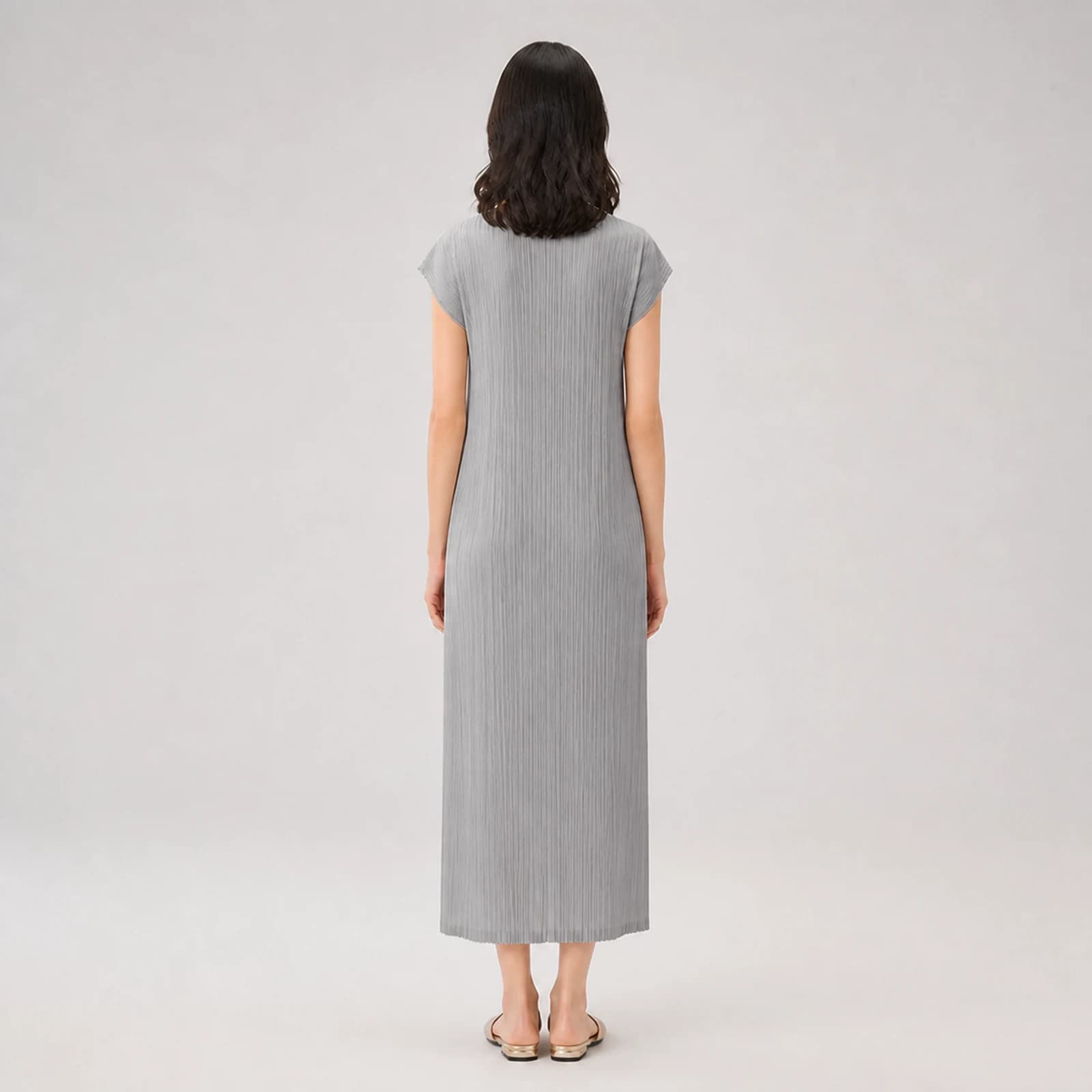 Vienna Gray Pleated Midi Dress, view 2