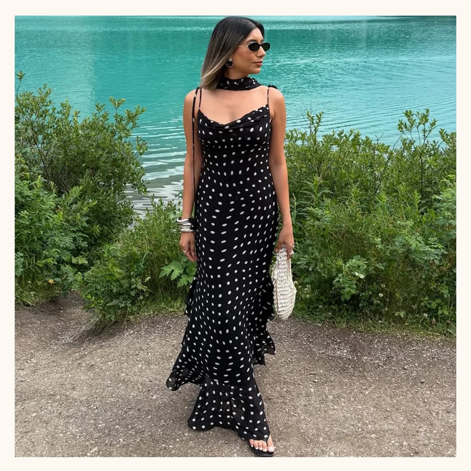 Violette Scarf Polka Dot Maxi Dress, view 1
