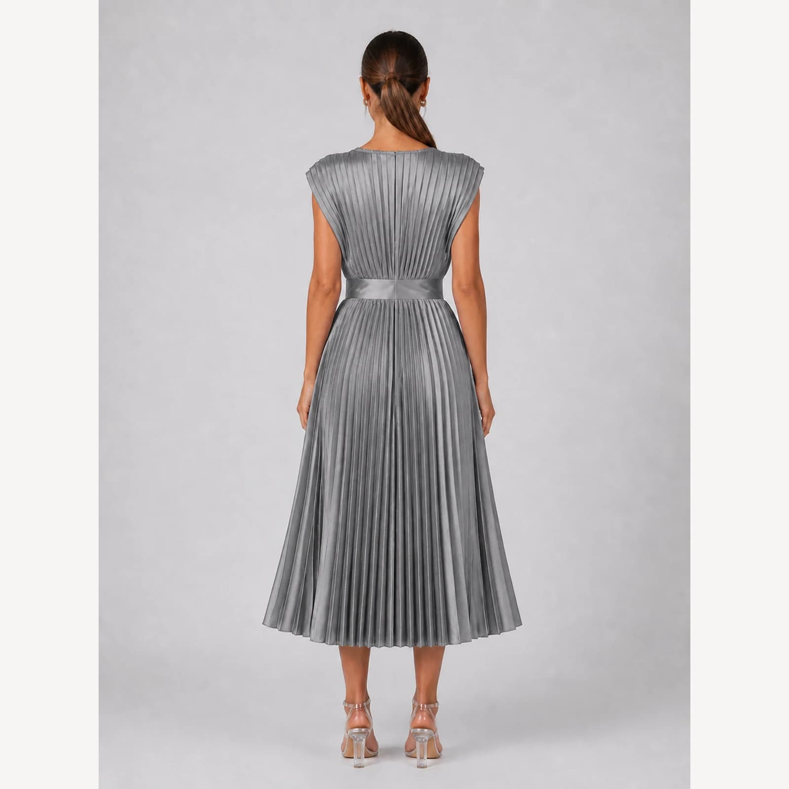 Winona Gray Pleated Midi Dress, view 2