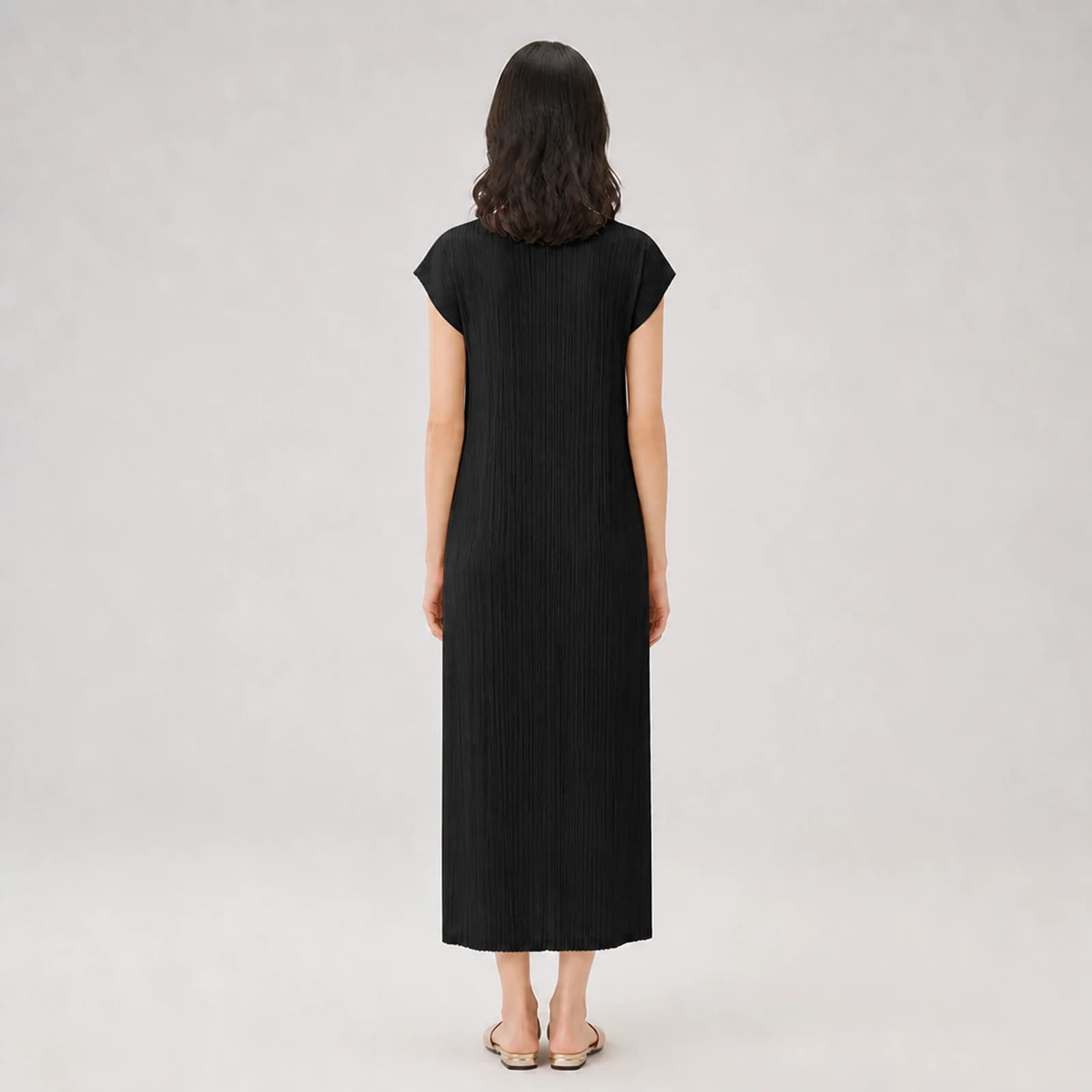 Winslet Black Pleated Midi Dress, view 2