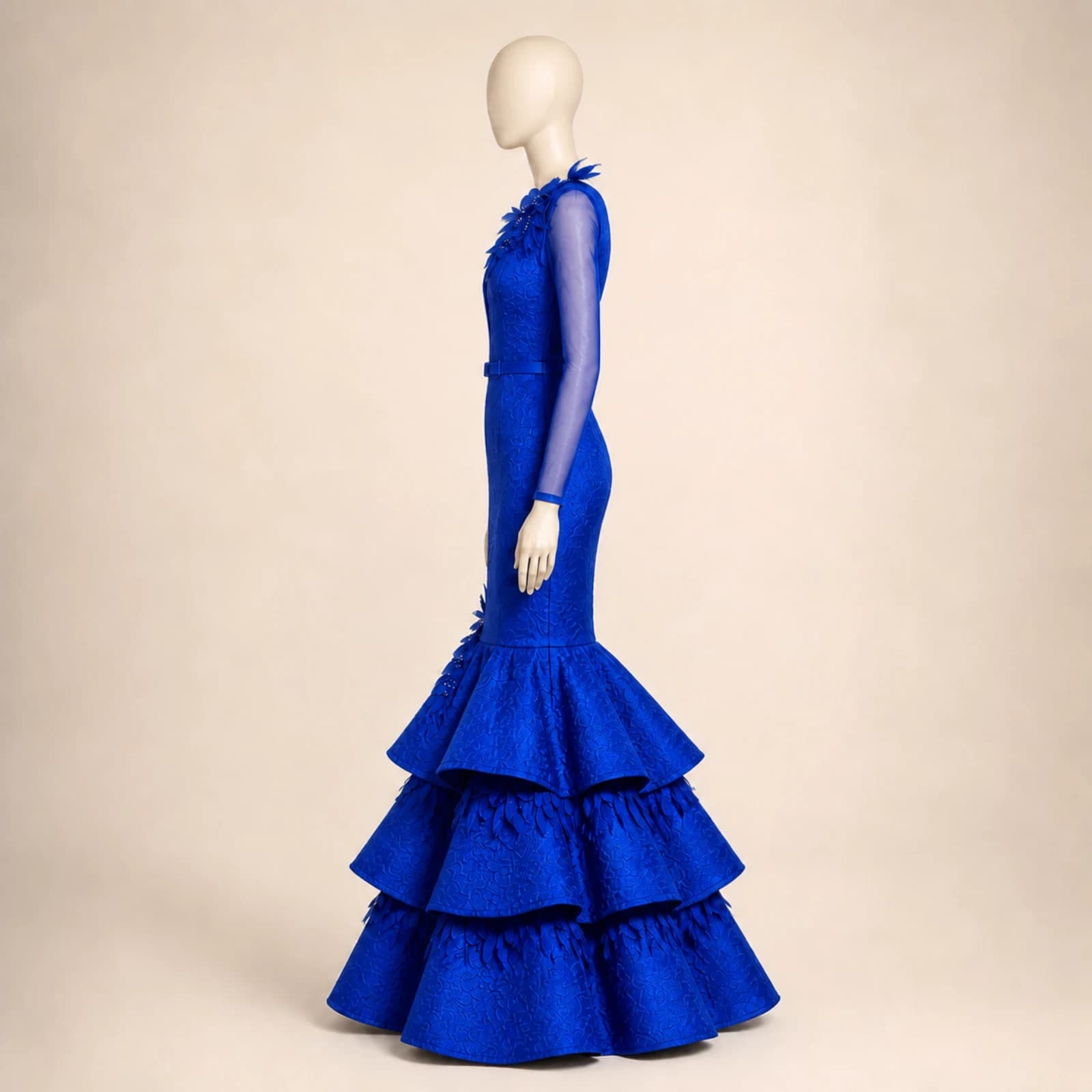 Wisteria Blue Tiered Mermaid Gown, view 3
